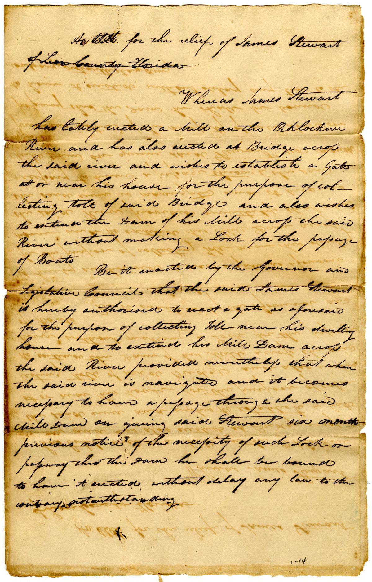 Draft of an Act for the Relief of James Stewart, 1836