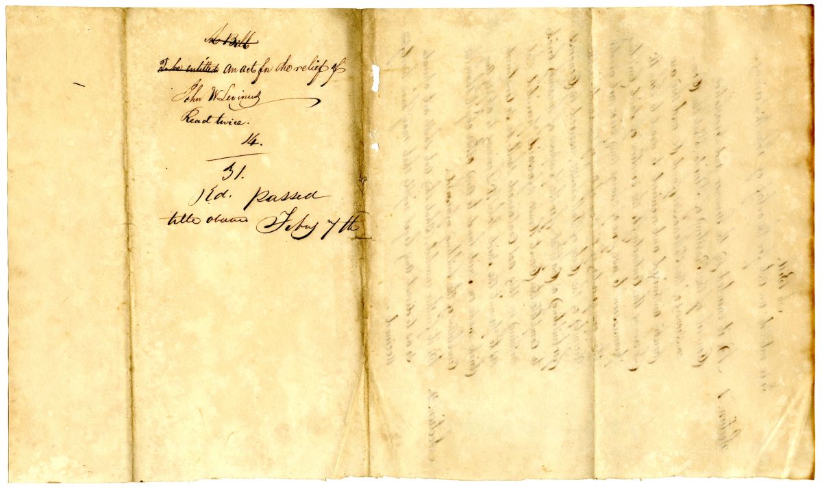 Draft of an Act for the Relief of John W. Levinus, 1837