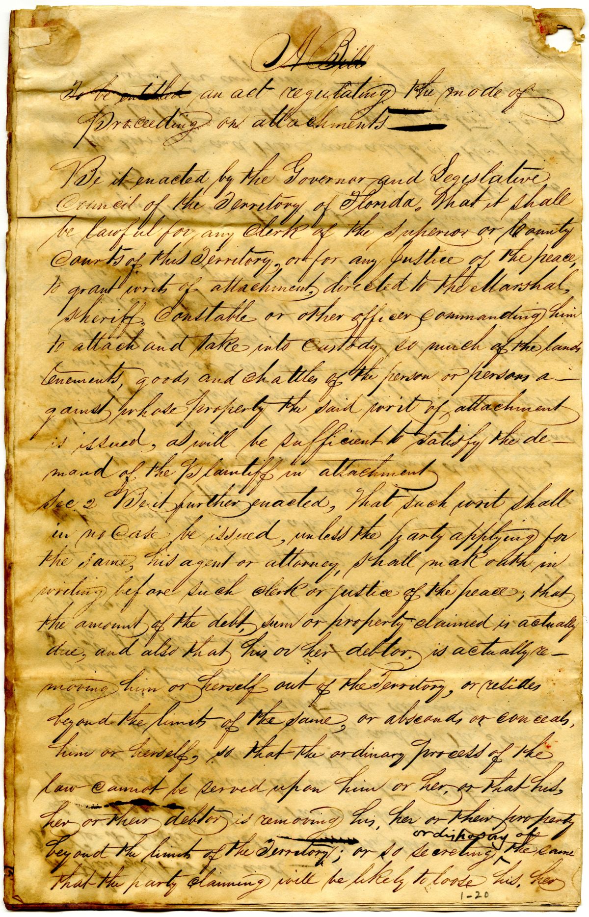 Draft of an Act Regulating the Mode of Proceeding on Attachments, 1833