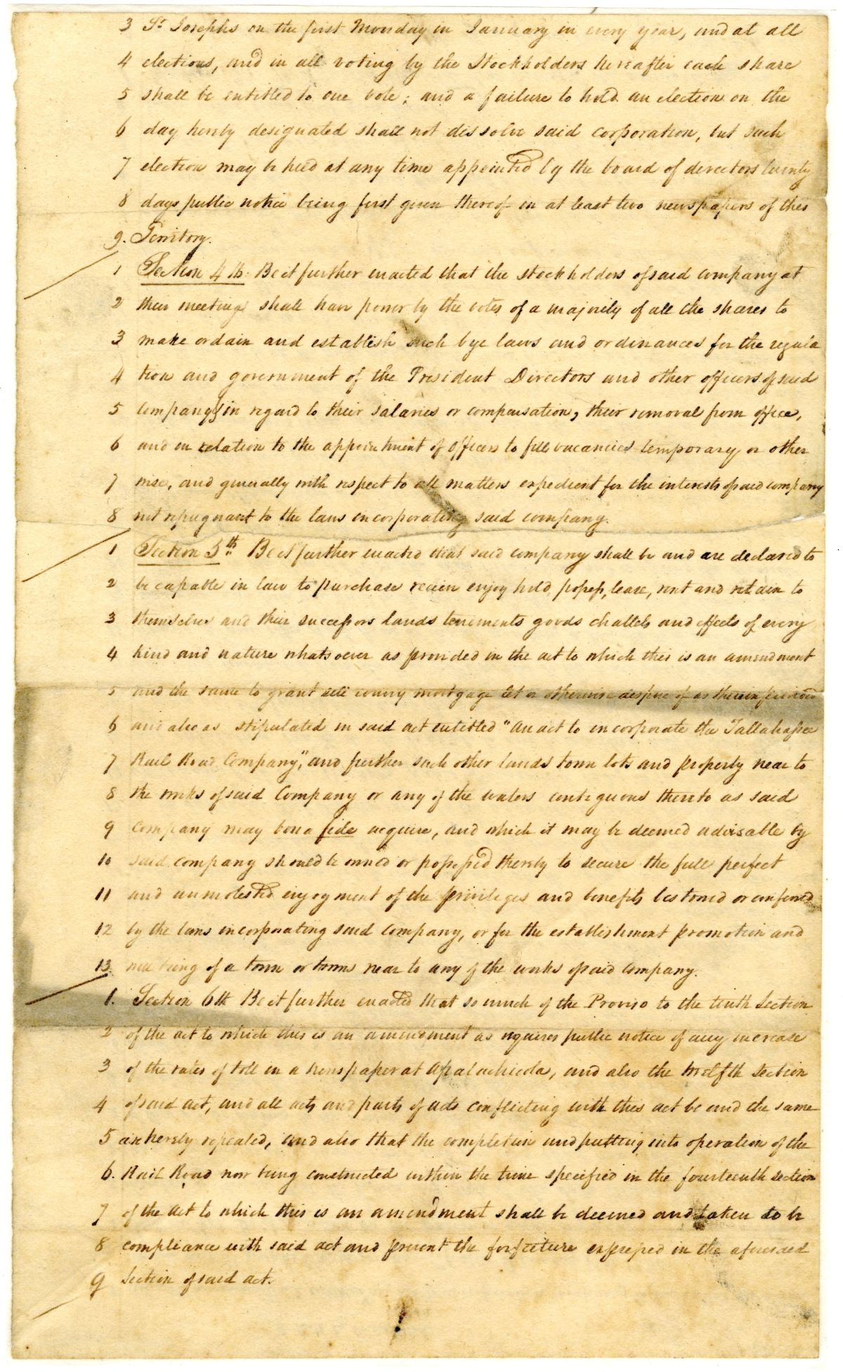 Draft of an Act to Amend an Act to Incorporate the Lake Wimico and Saint Joseph Canal Company, 1836