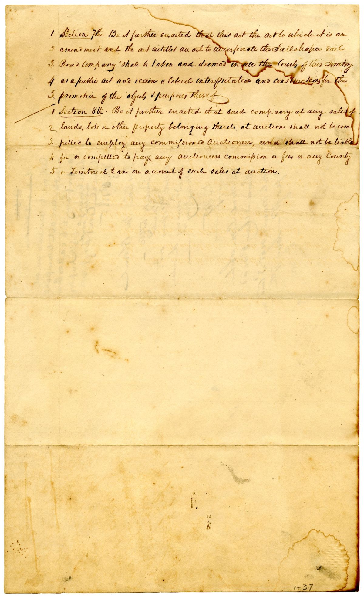 Draft of an Act to Amend an Act to Incorporate the Lake Wimico and Saint Joseph Canal Company, 1836