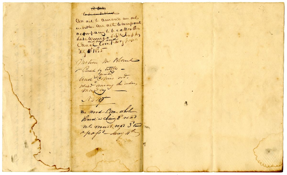 Draft of an Act to Amend an Act to Incorporate the Lake Wimico and Saint Joseph Canal Company, 1836