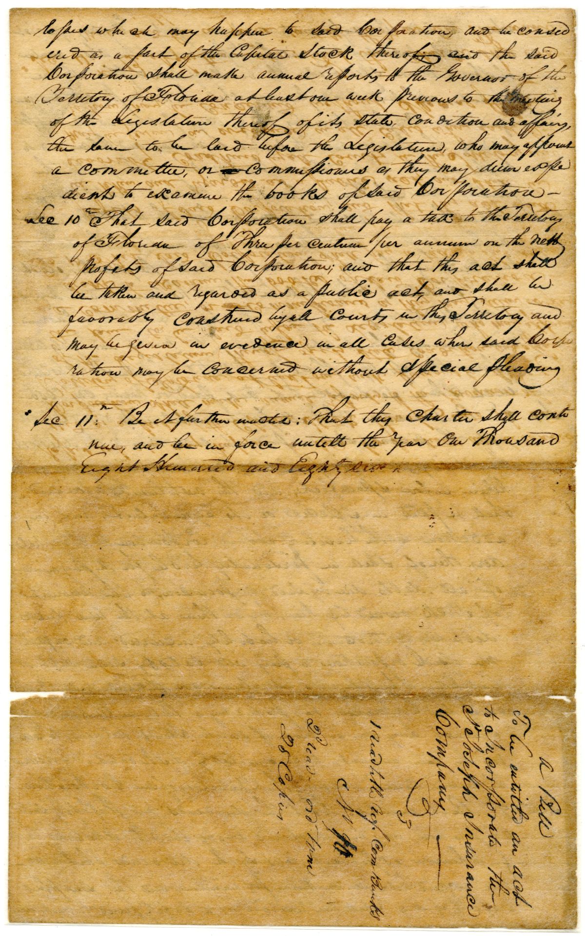 Draft of an Act to Incorporate the Saint Joseph Insurance Company, 1836