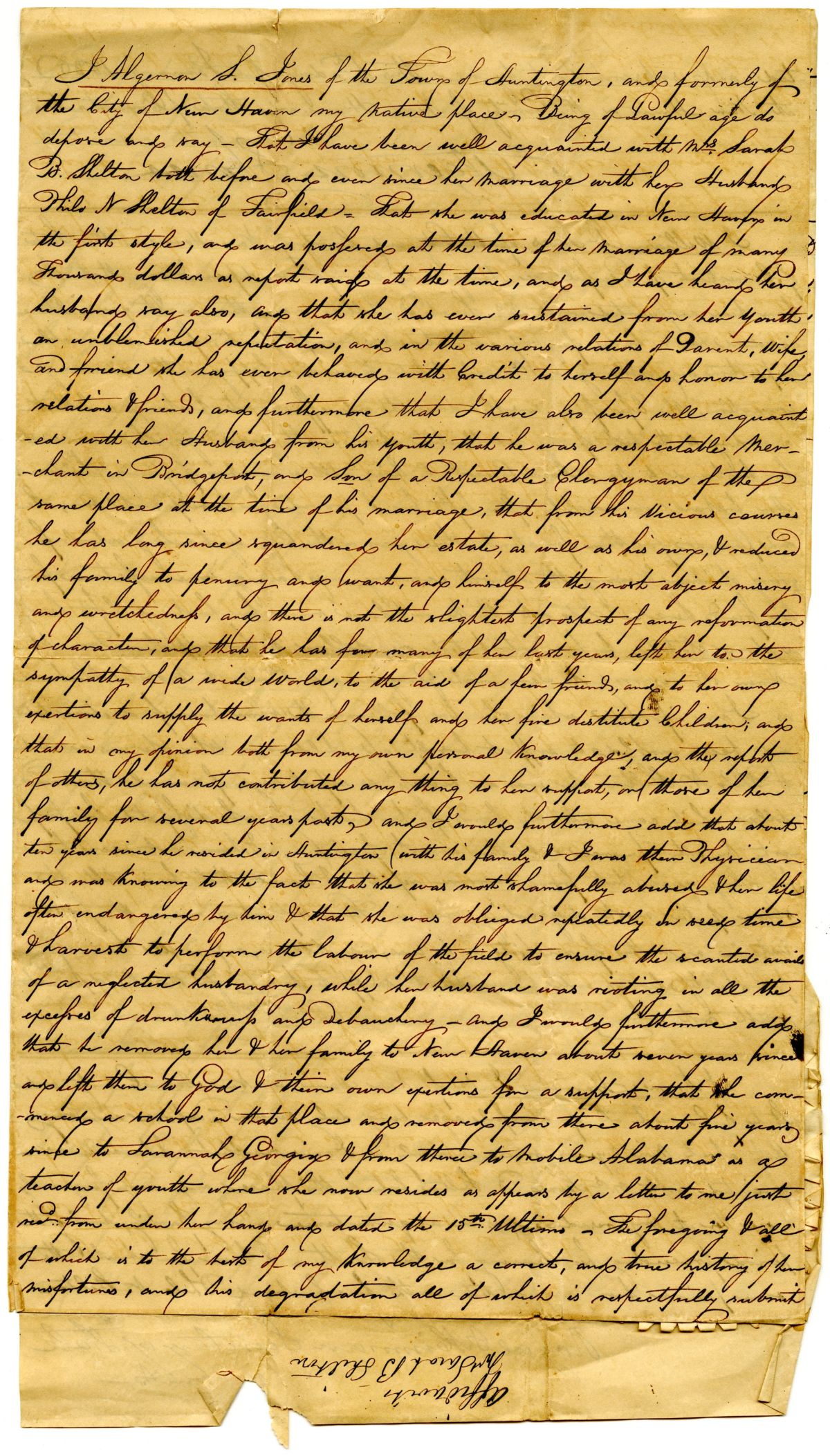 Affidavits Attesting to the Character of Philo N. Shelton, 1836