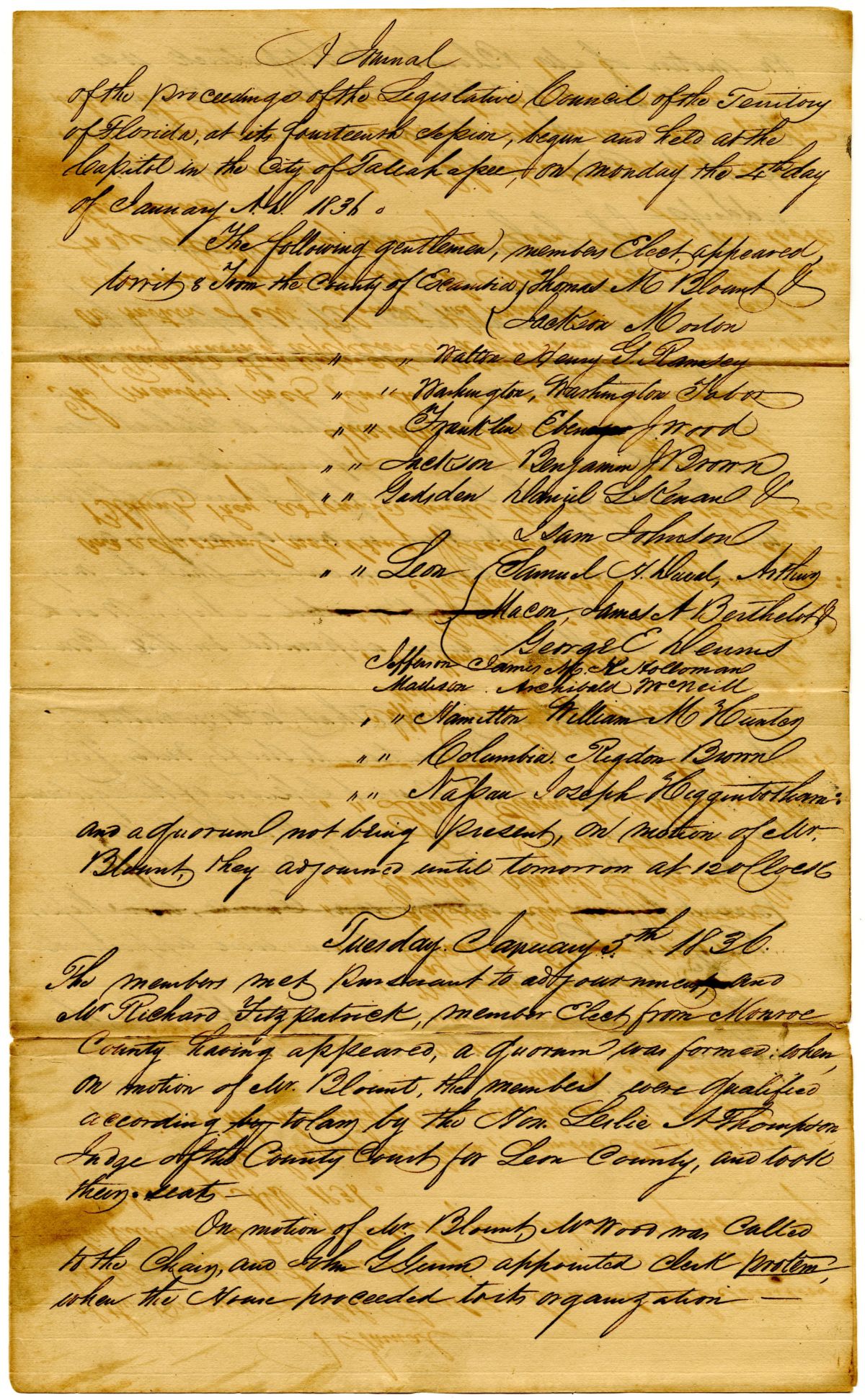 Journal of the Florida Territorial Legislative Council, January 4 - February 13, 1836