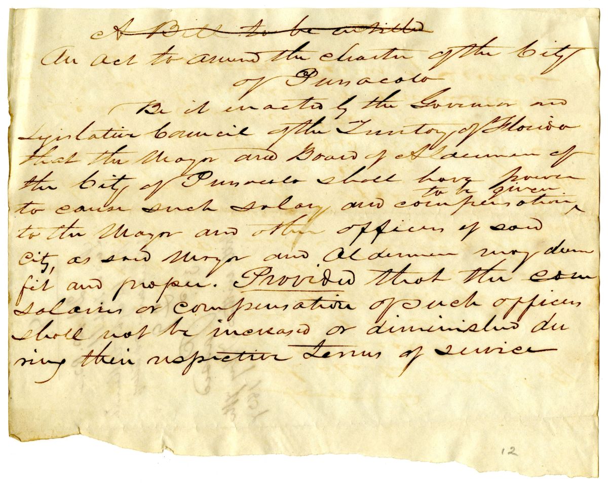 Draft of an Act to Amend the Charter of the City of Pensacola, 1837