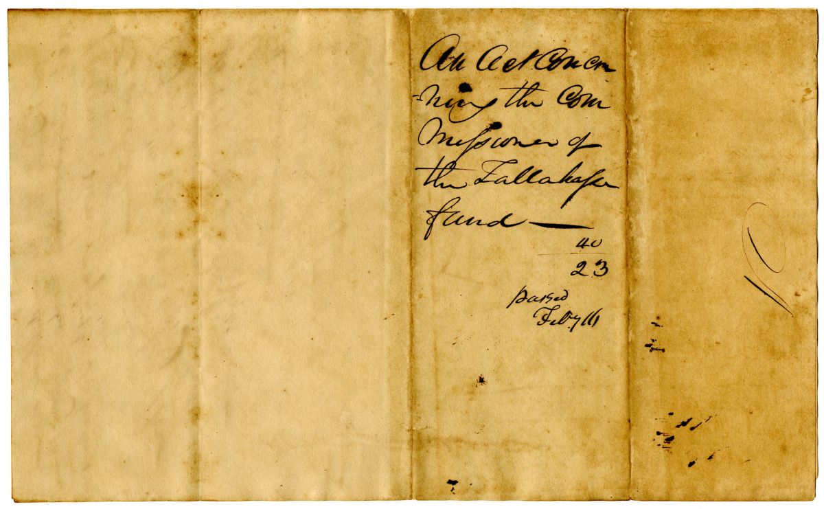 Draft of an Act Concerning the Commissioner of the Tallahassee Fund, 1833