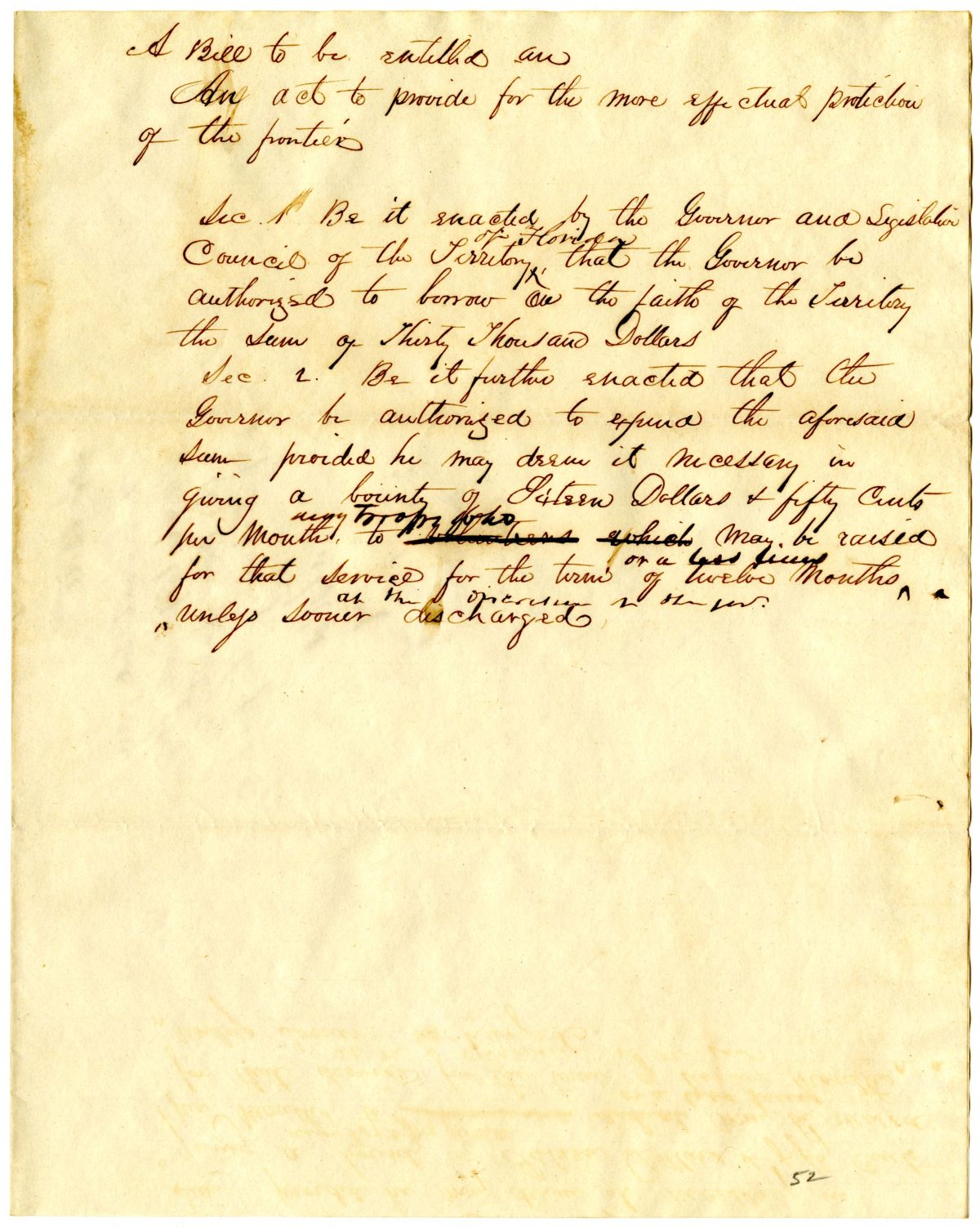 Draft of an Act to Provide for the More Effectual Protection of the Frontier, 1837