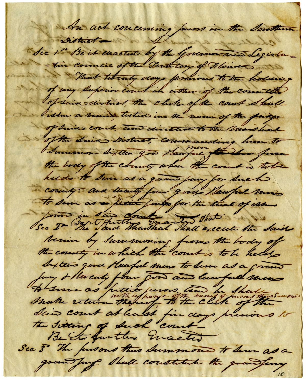 Draft of an Act Concerning Jurors in the Southern District, 1837