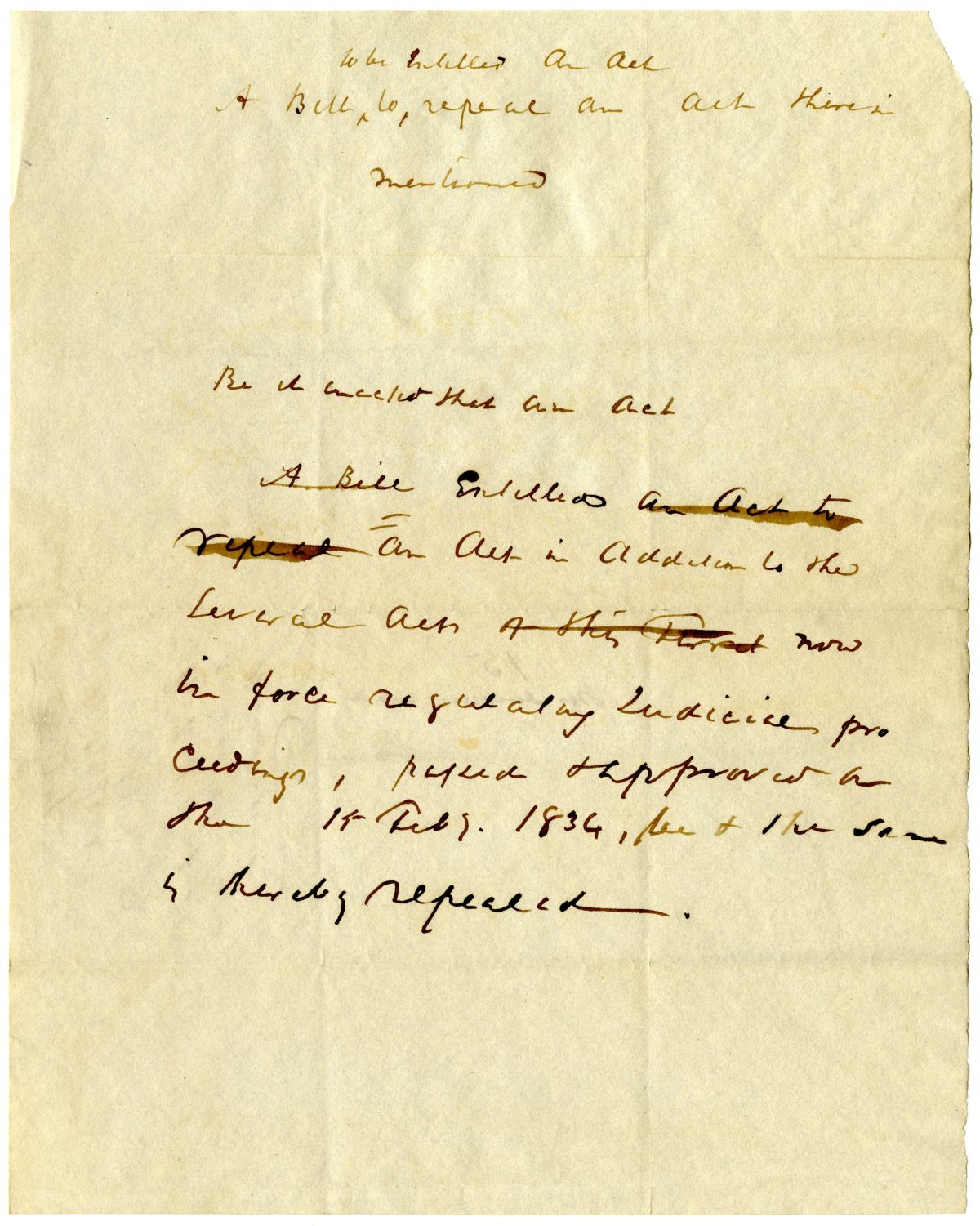 Draft of an Act to Repeal an Act Therein Mentioned, 1837