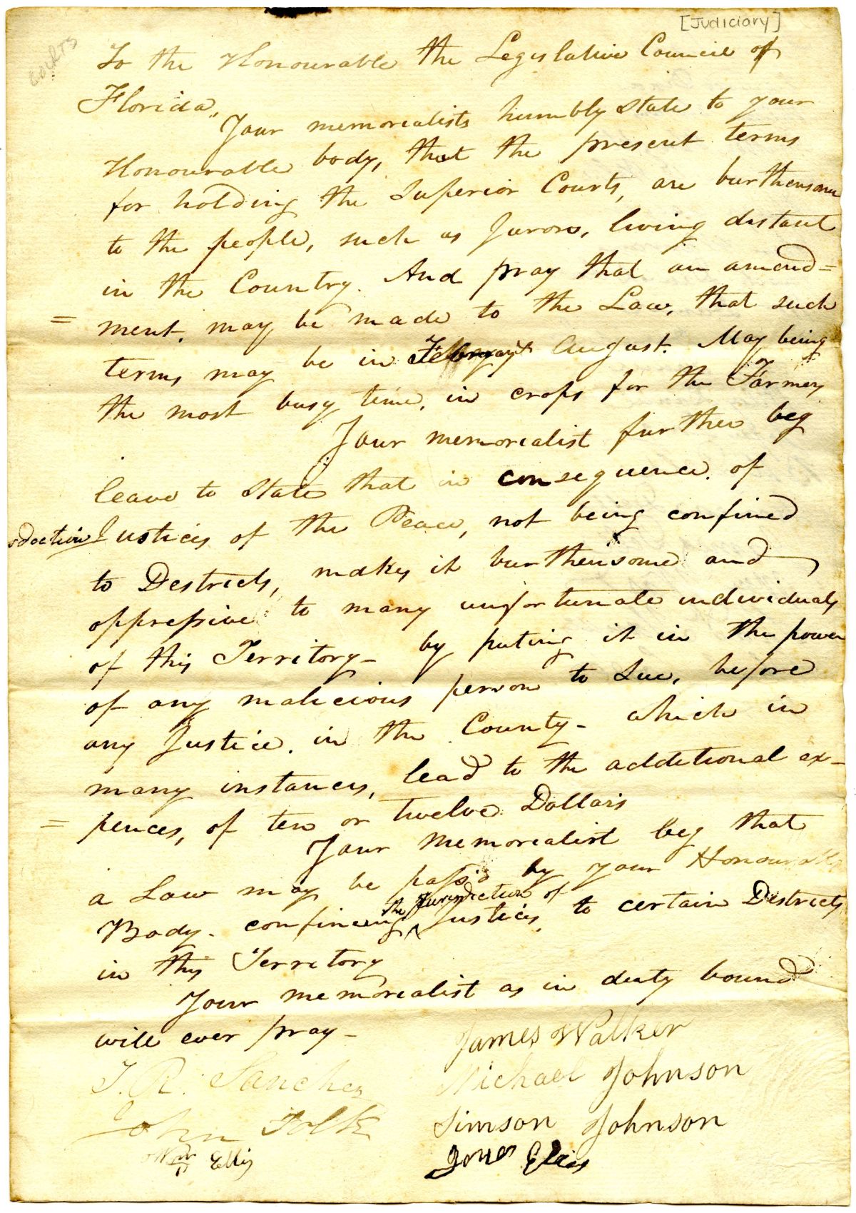 Petition of Citizens Requesting that Justices of the Peace Be Confined to Certain Districts and for Other Purposes, circa 1837