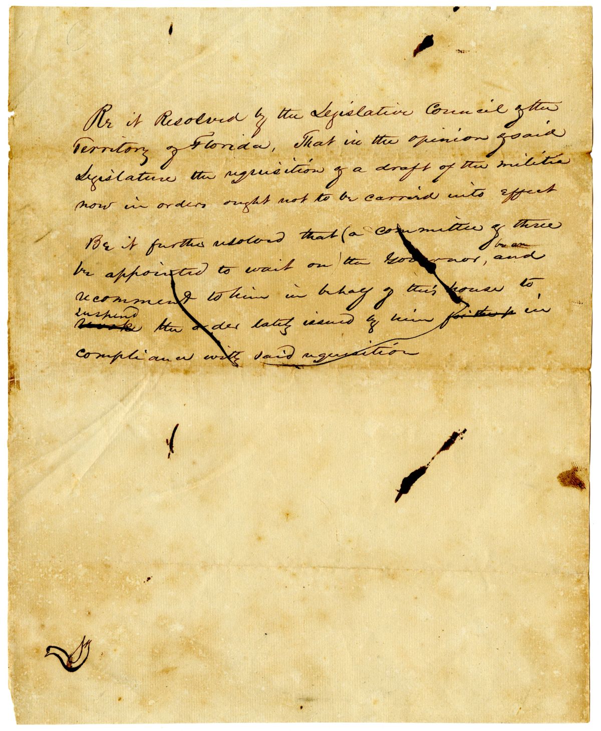 Resolution of the Territorial Legislative Council Stating Opposition to the Draft of the Militia, 1837