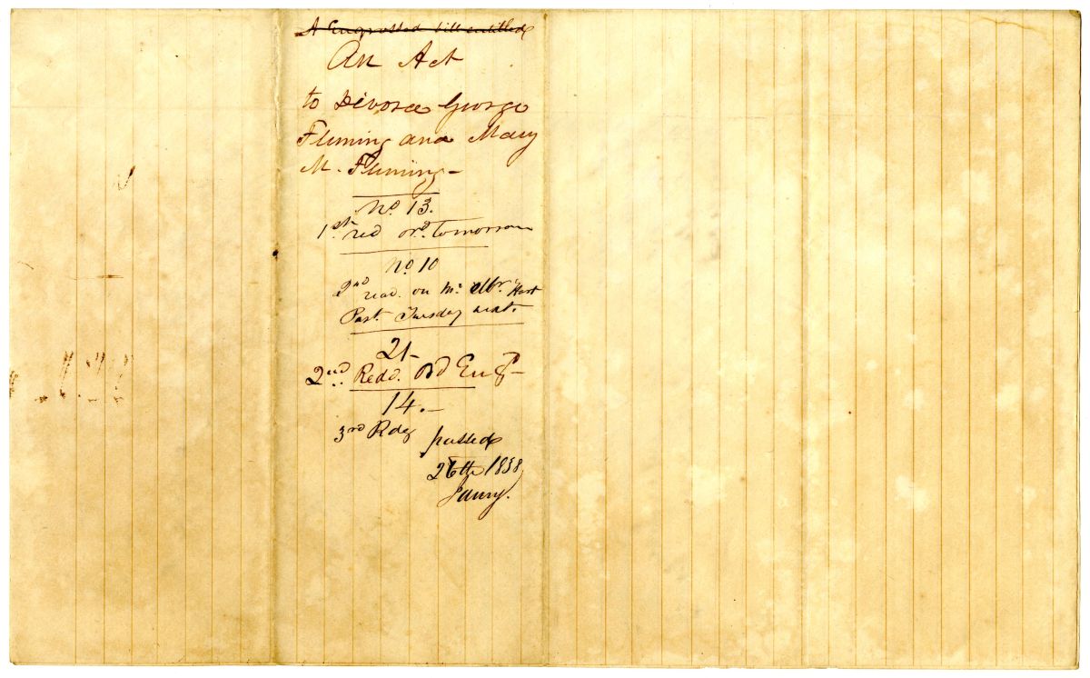 Draft of an Act to Divorce George Fleming and Mary M. Fleming, 1838