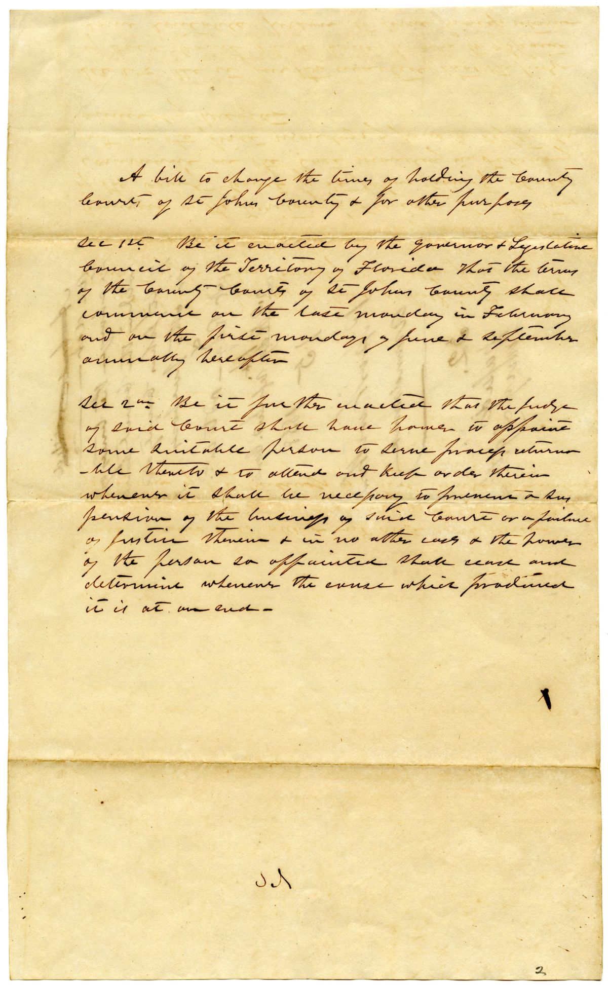 Draft of an Act to Change the Times of Holding the County Court of Saint Johns County, 1838