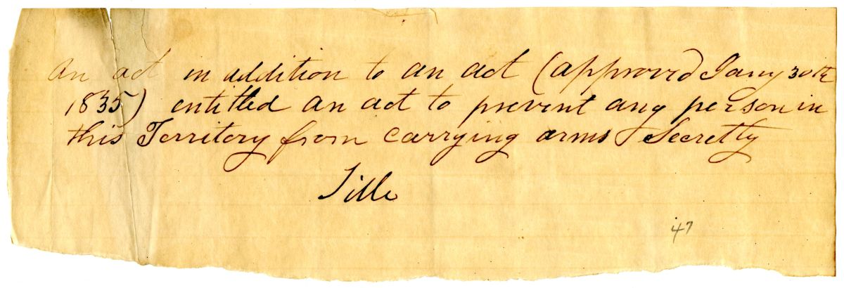 Fragment of a Draft of an Act in Addition to an Act to Prevent Any Person from Carrying Arms Secretly, 1838