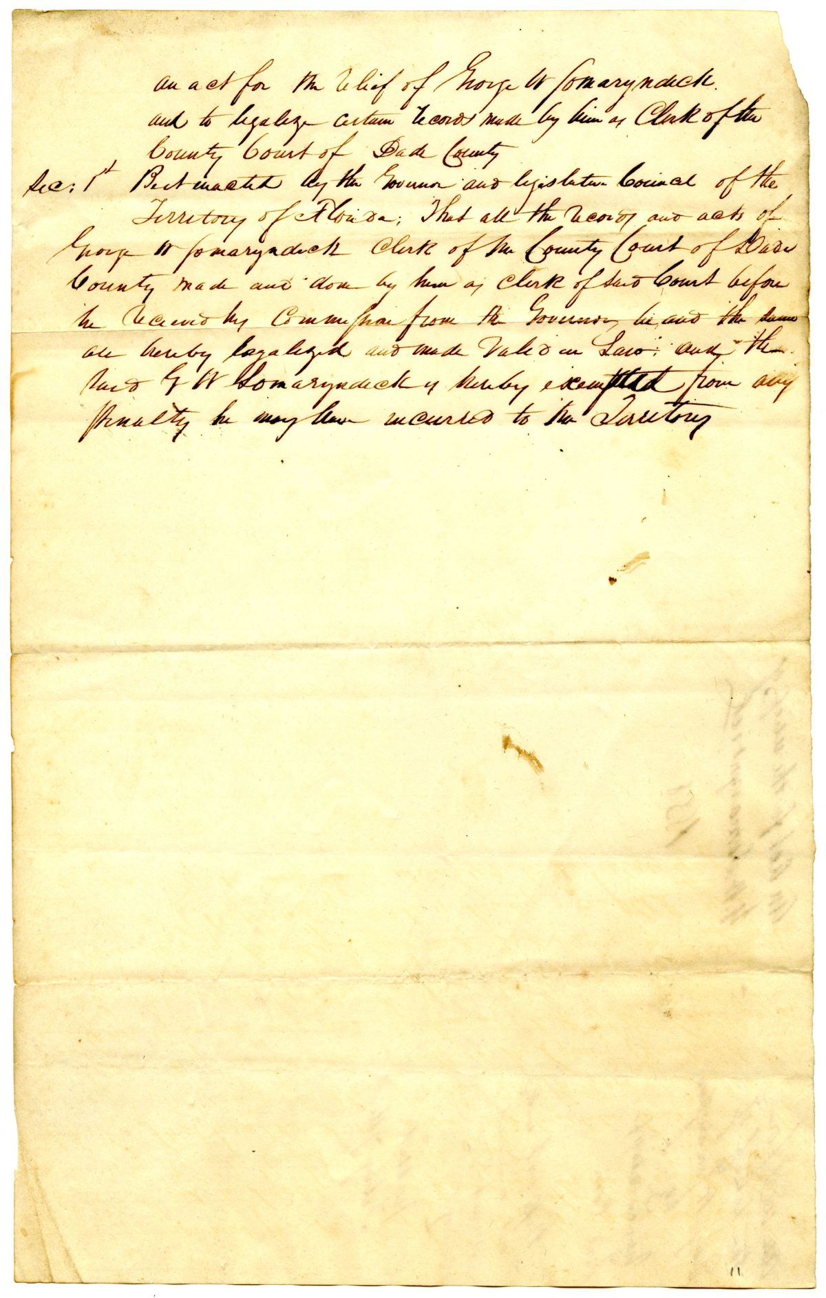 Draft of an Act for the Relief of George W. Somaryndick, 1838