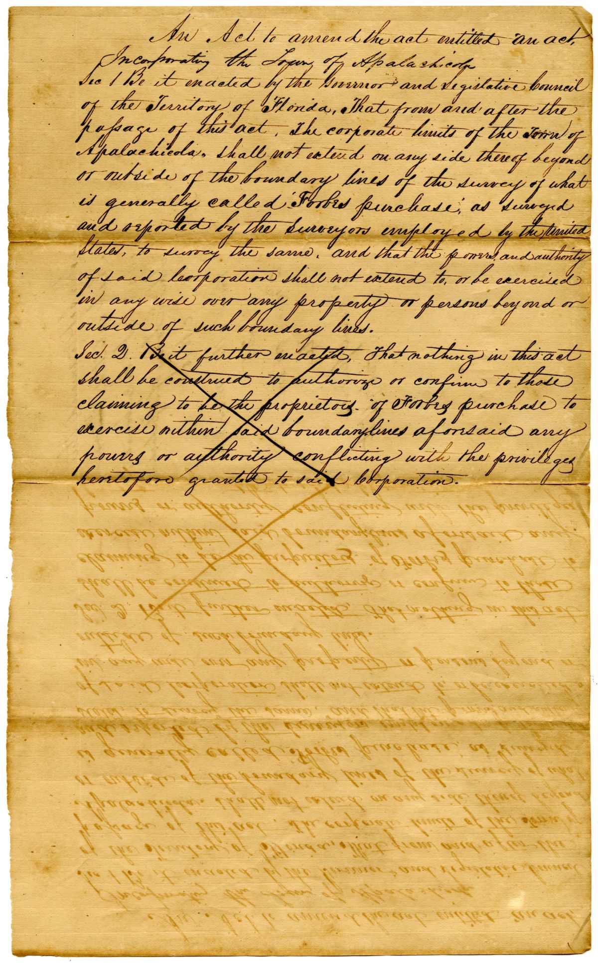 Draft of an Act to Amend an Act Incorporating the Town of Apalachicola, 1836