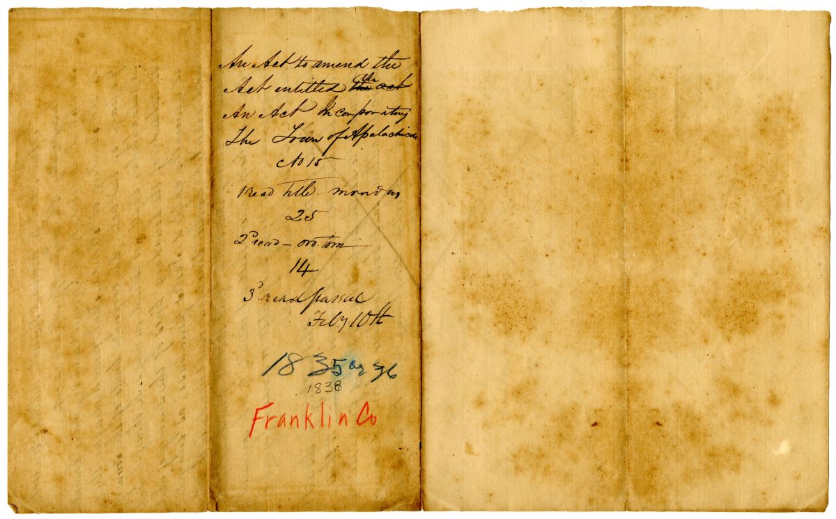 Draft of an Act to Amend an Act Incorporating the Town of Apalachicola, 1836