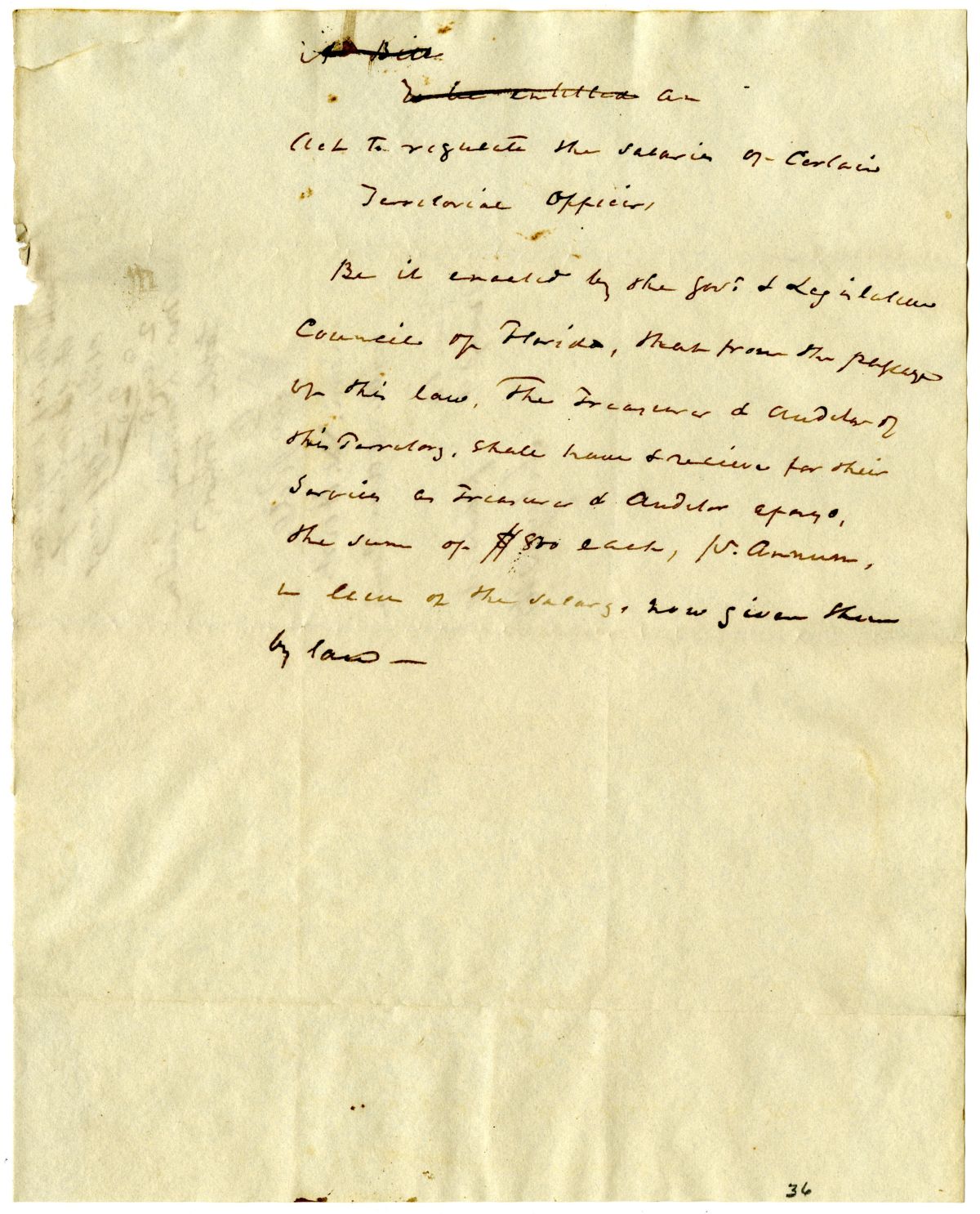 Draft of an Act to Regulate the Salaries of Certain Territorial Officers, 1837