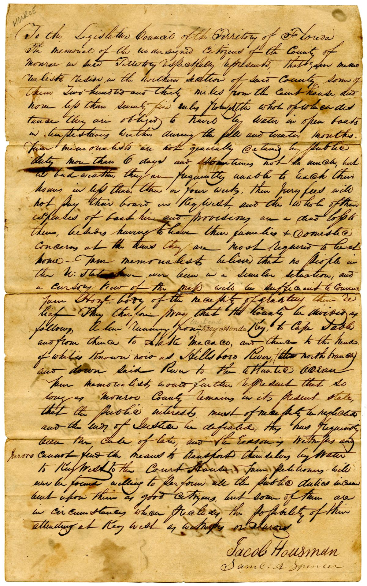 Petition of Citizens Requesting a Division of Monroe County, circa 1835