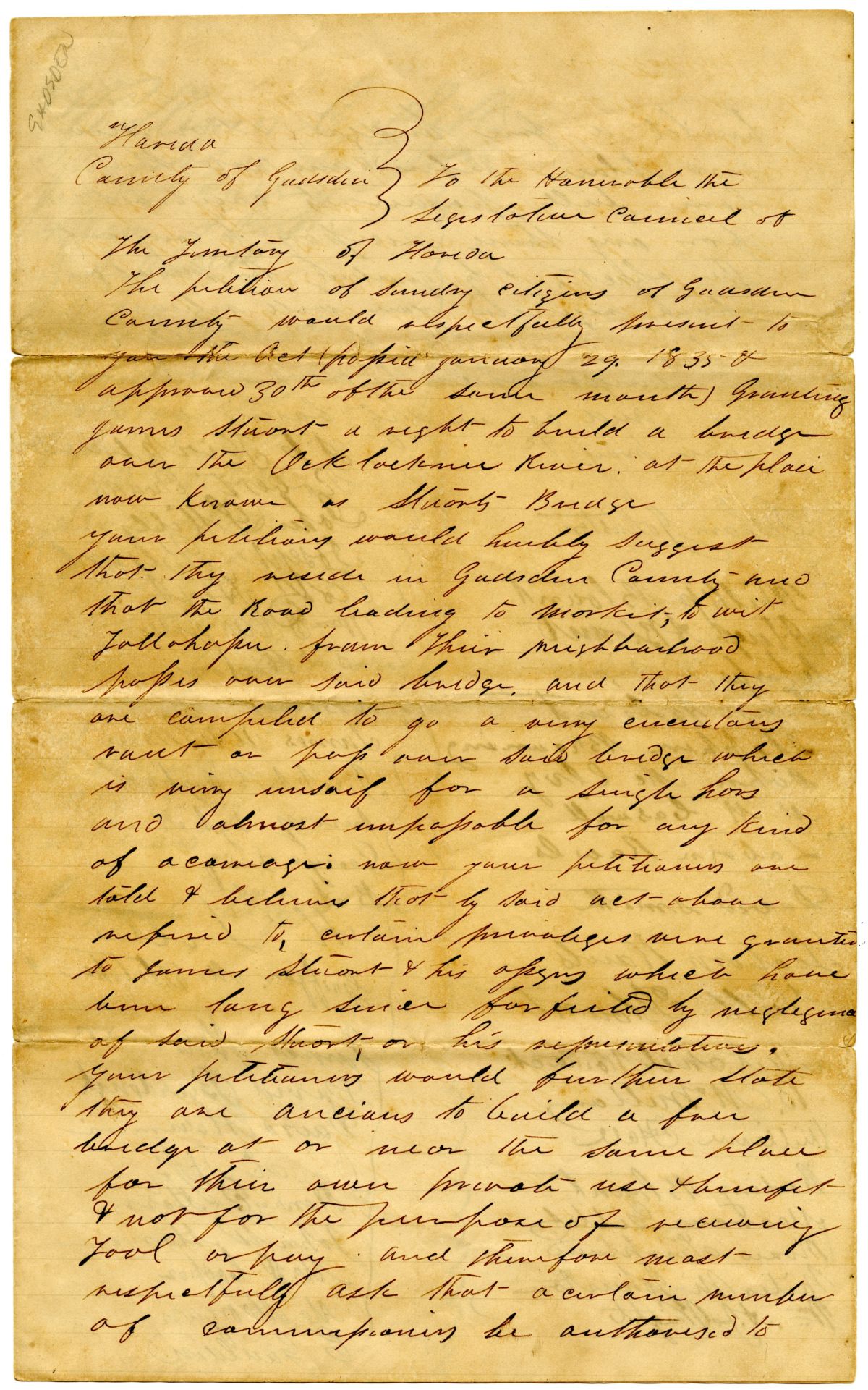 Two Petitions from Citizens Concerning James Stuart's Bridge over the Ochlockonee River, circa 1835