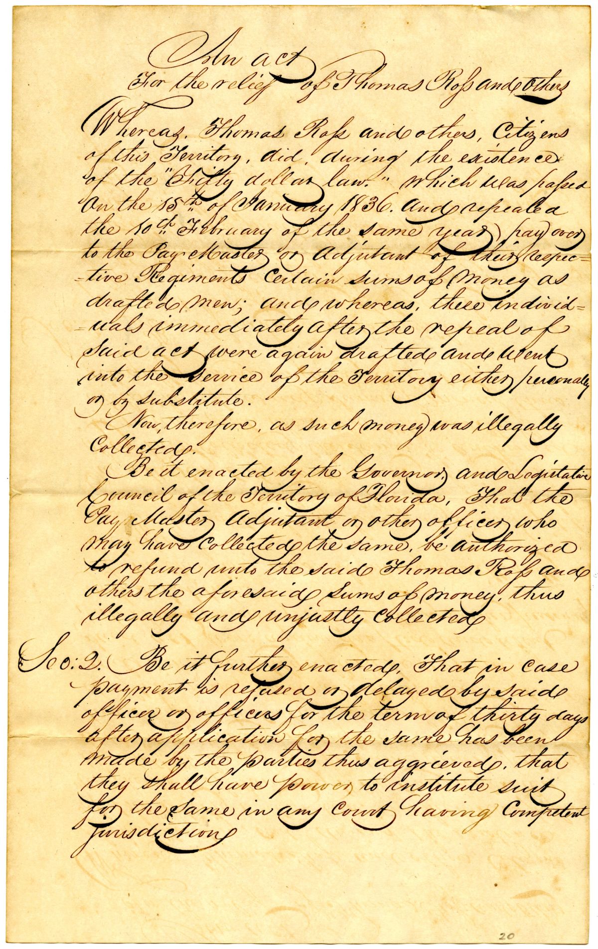 Draft of an Act for the Relief of Thomas Ross and Others, 1839