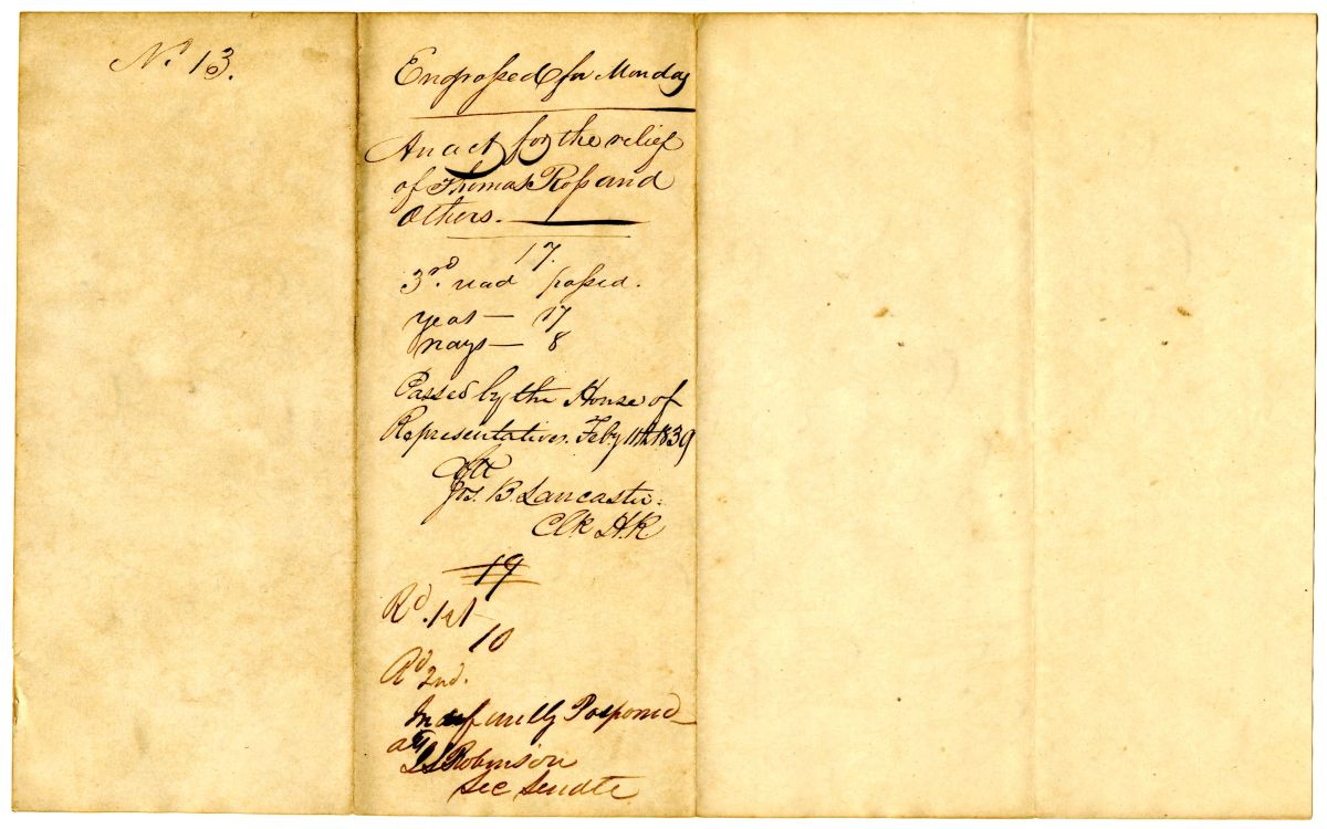 Draft of an Act for the Relief of Thomas Ross and Others, 1839