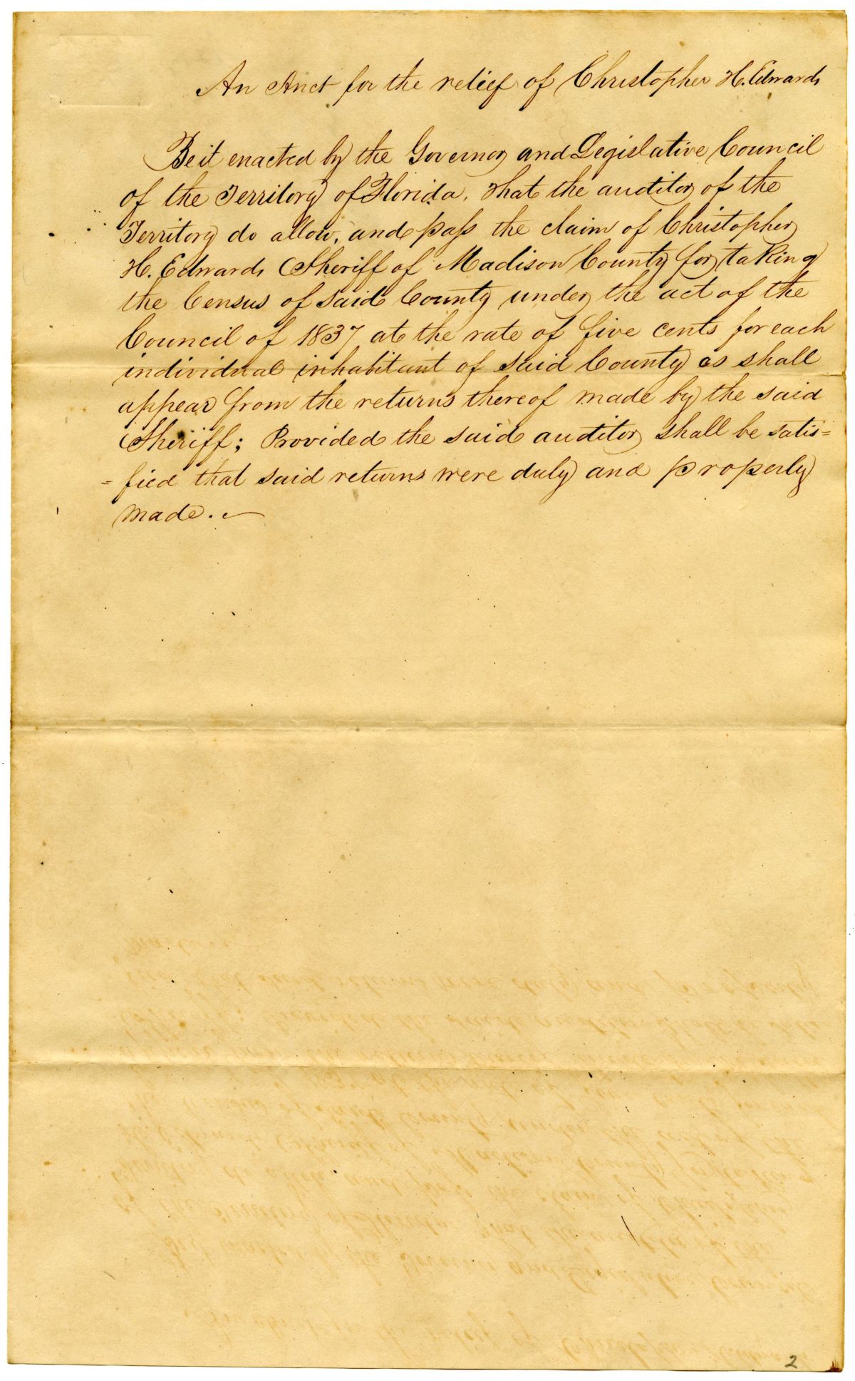 Draft of an Act for the Relief of Christopher H. Edwards, 1839