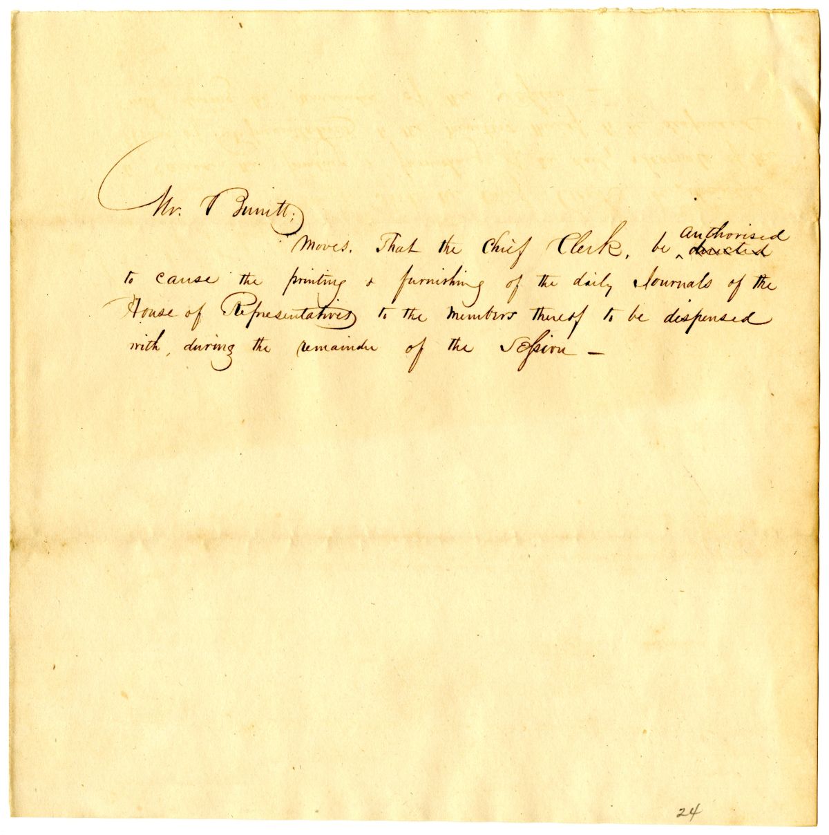 Motion to Authorize the Chief Clerk to Cause the Printing and Furnishing of the Daily Journals, 1839