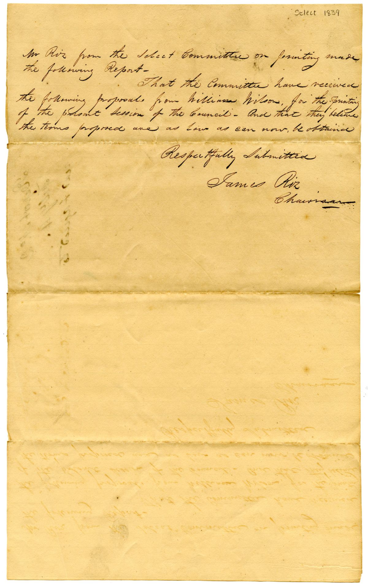 Report of the Select Committee on Printing, circa 1839