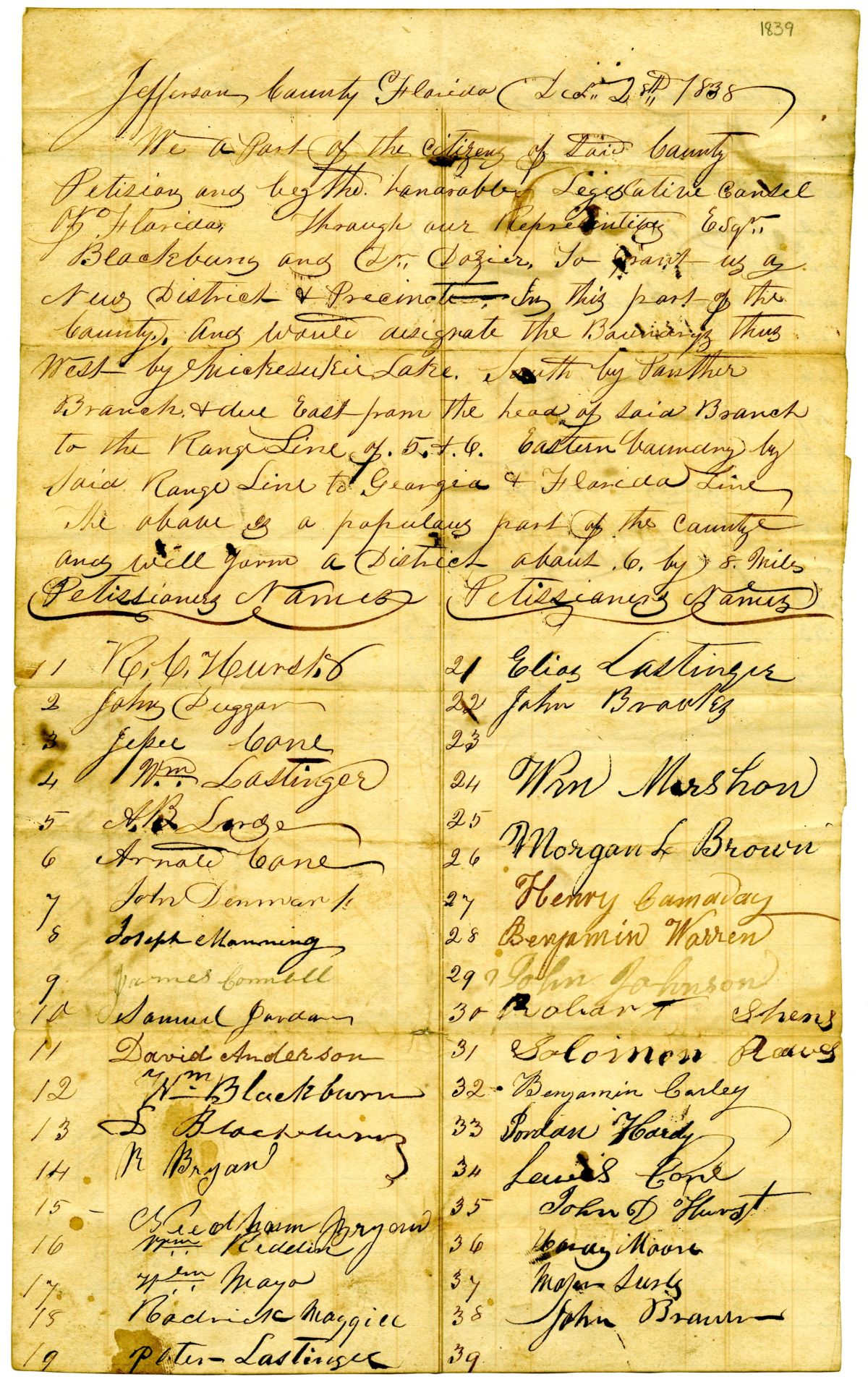 Petition of Citizens of Jefferson County Requesting a New District and Precinct, 1838