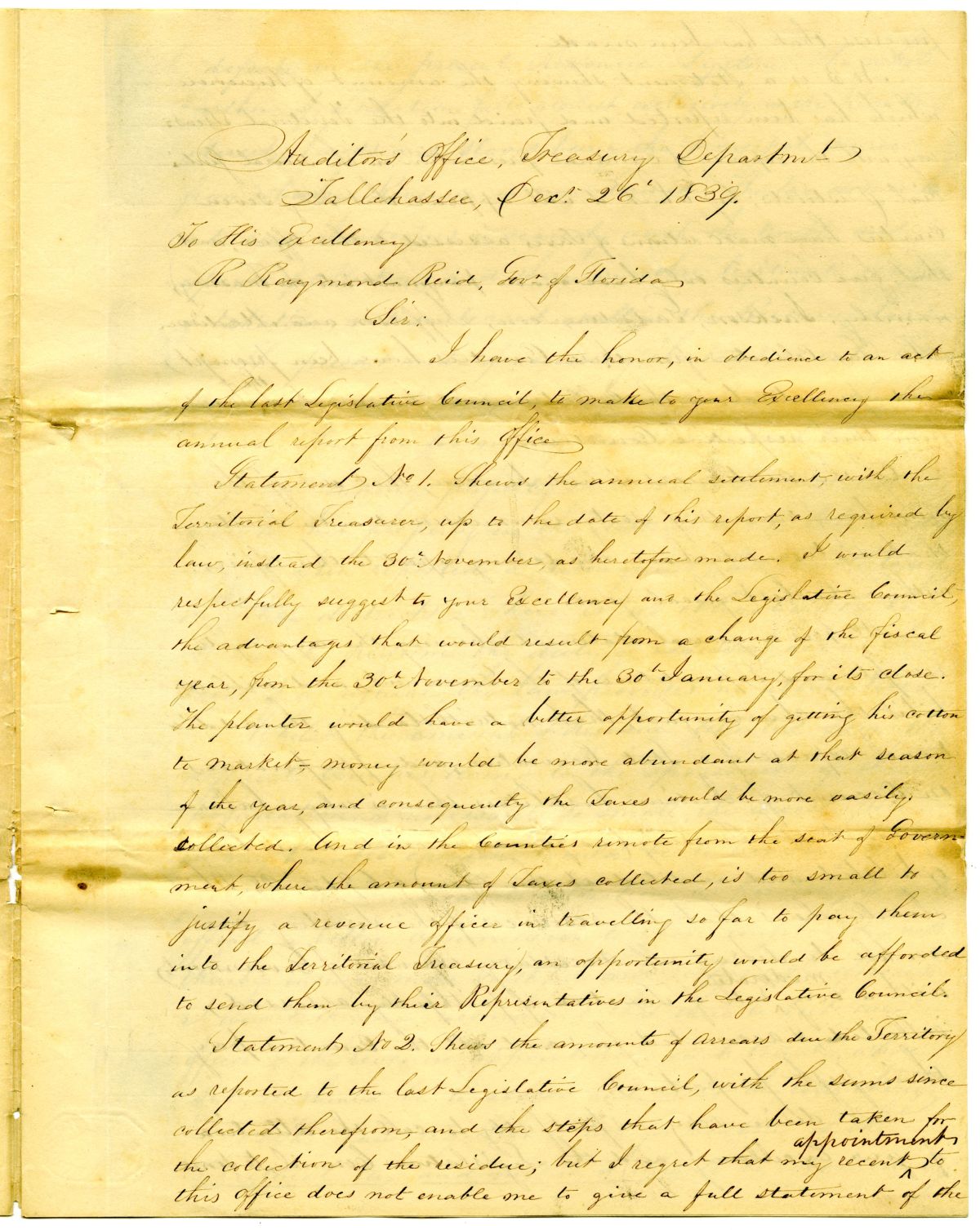 Account of the Territorial Treasurer with Auditor's Report, 1839