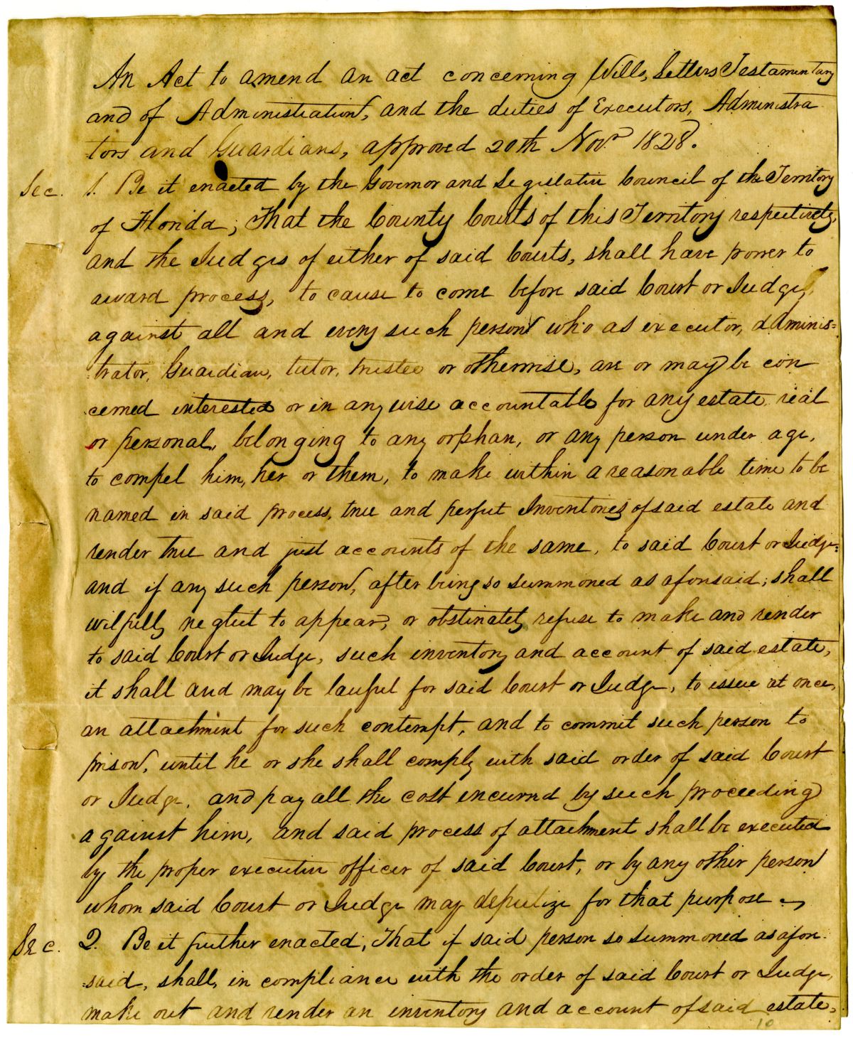 Draft of an Act to Amend an Act Concerning Wills, Letters Testamentary and the Duties of Executors, 1840