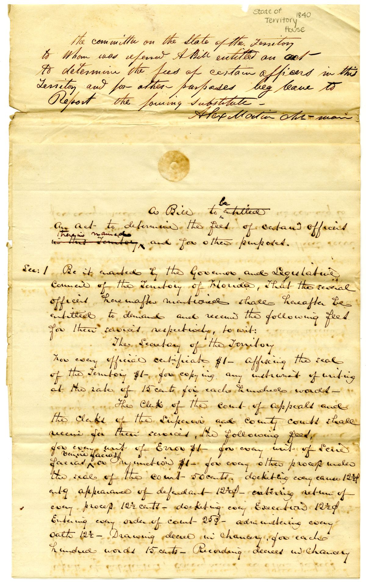 Report of the Committee on the State of the Territory, 1840