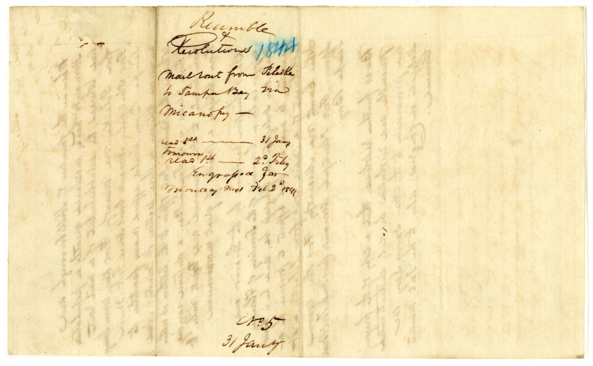 Resolution Directing the Florida Delegate in Congress to Procure a Law Establishing a Specific Mail Route, 1841