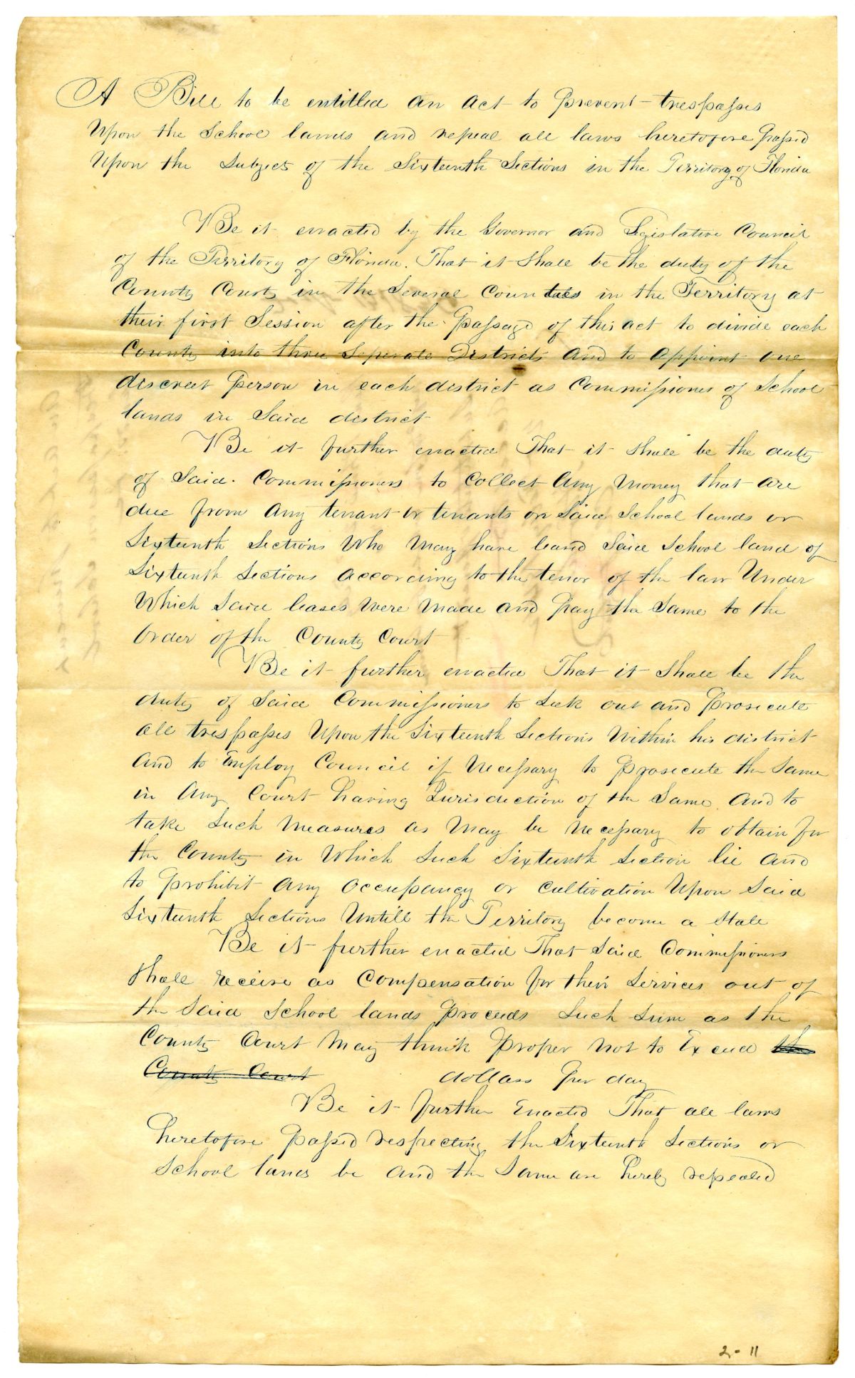 Draft of an Act to Prevent Trespasses upon the School Lands and for Other Purposes, 1842