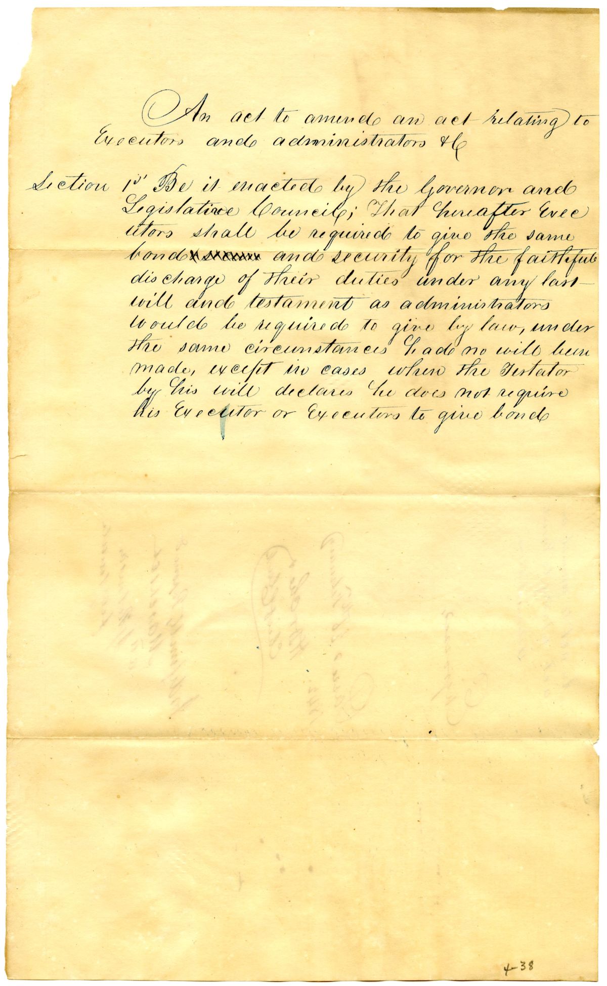 Draft of an Act to Amend an Act Relating to Executors and Administrators, 1842