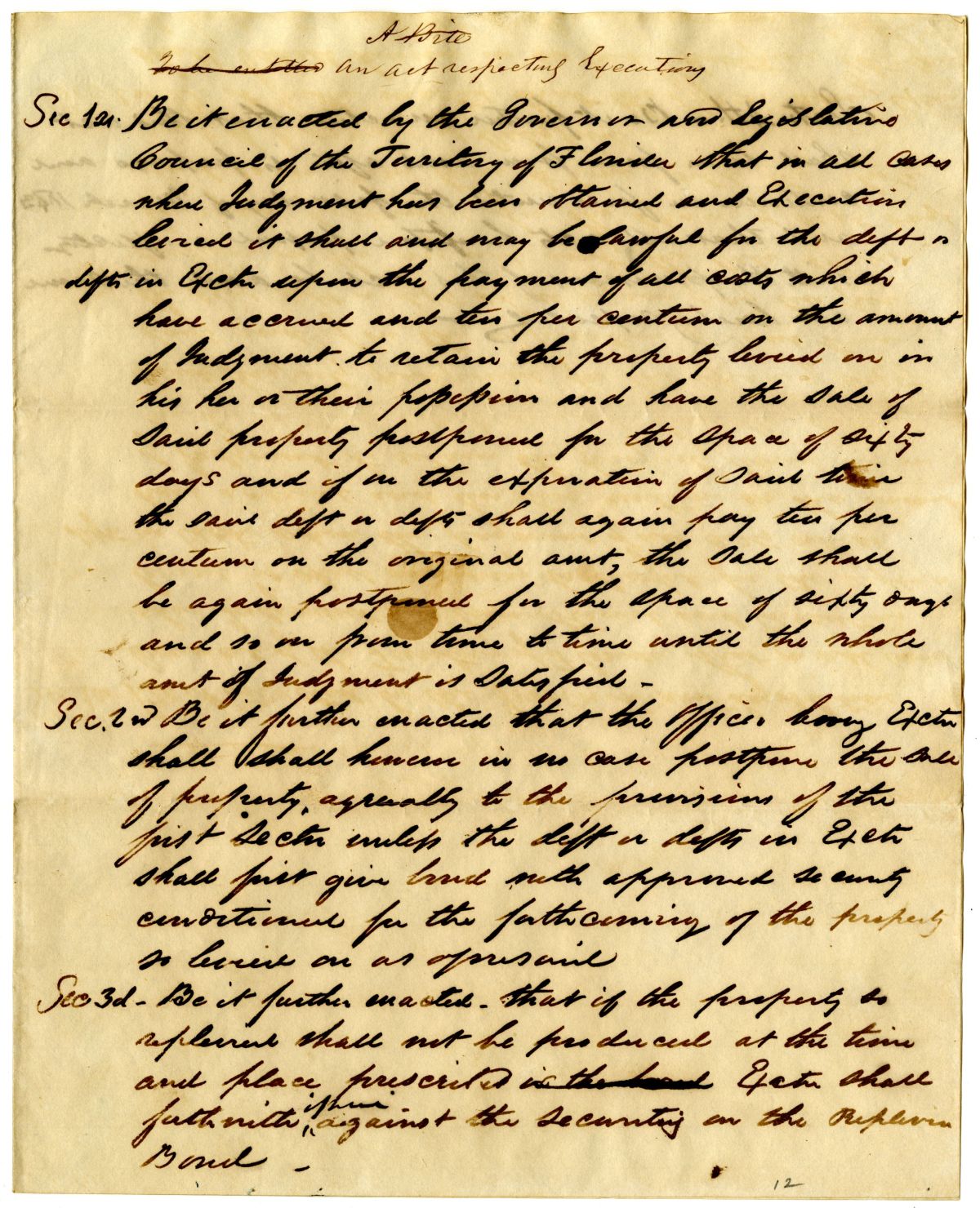 Draft of an Act Respecting Executions, 1842