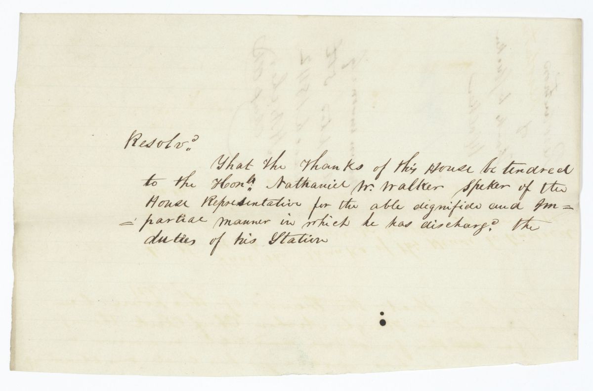 Resolution of the House of Representatives Thanking Nathaniel W. Walker for Discharging His Duties, 1842