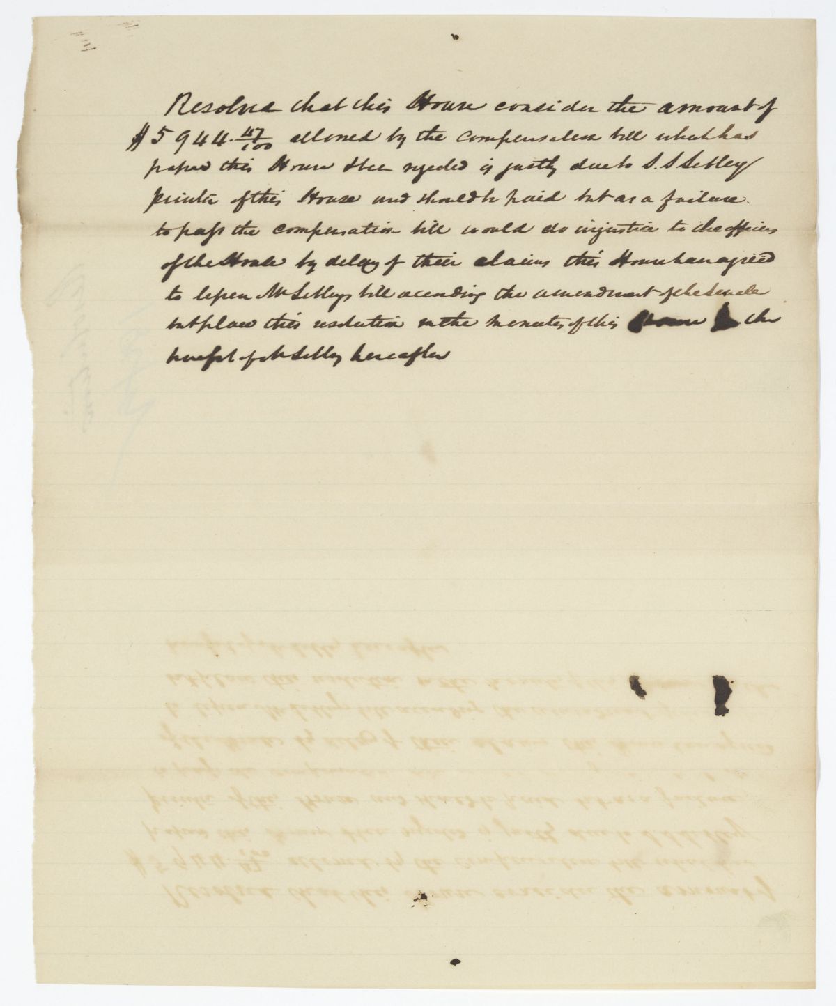 Resolution Concerning a Compensation Bill, circa 1842