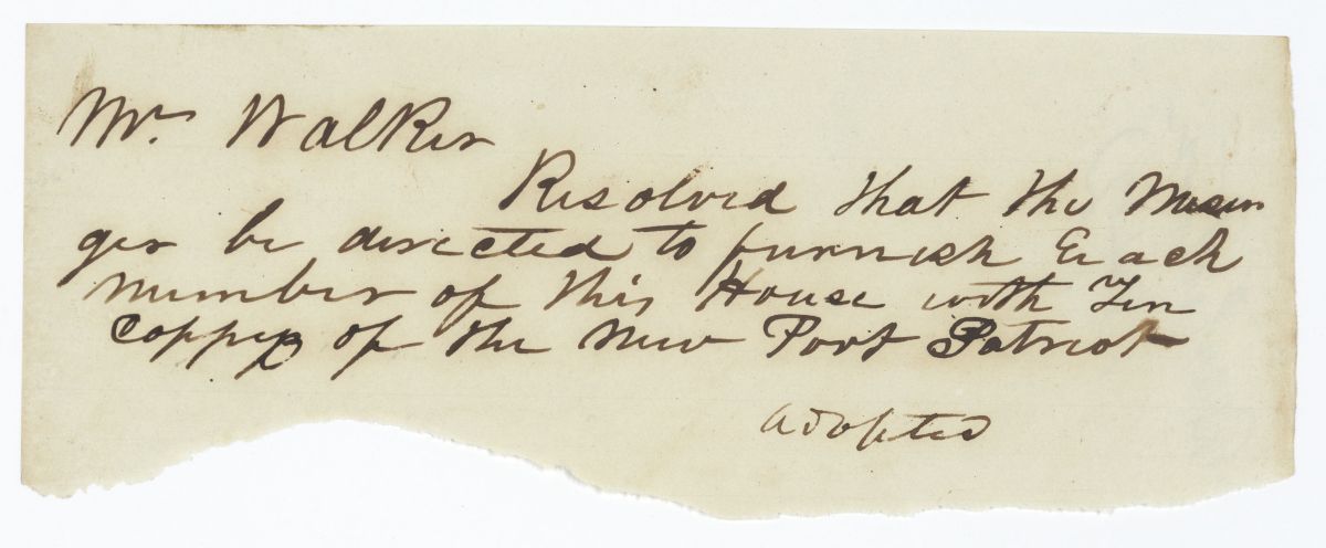 Resolution Directing that Each Member of the House Be Provided with Copies of the New Port Patriot, circa 1842