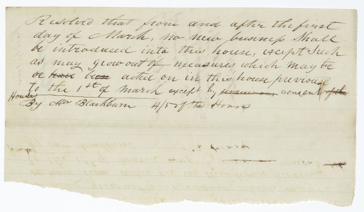 Resolution Limiting When New Business Can Be Introduced in the House, circa 1842