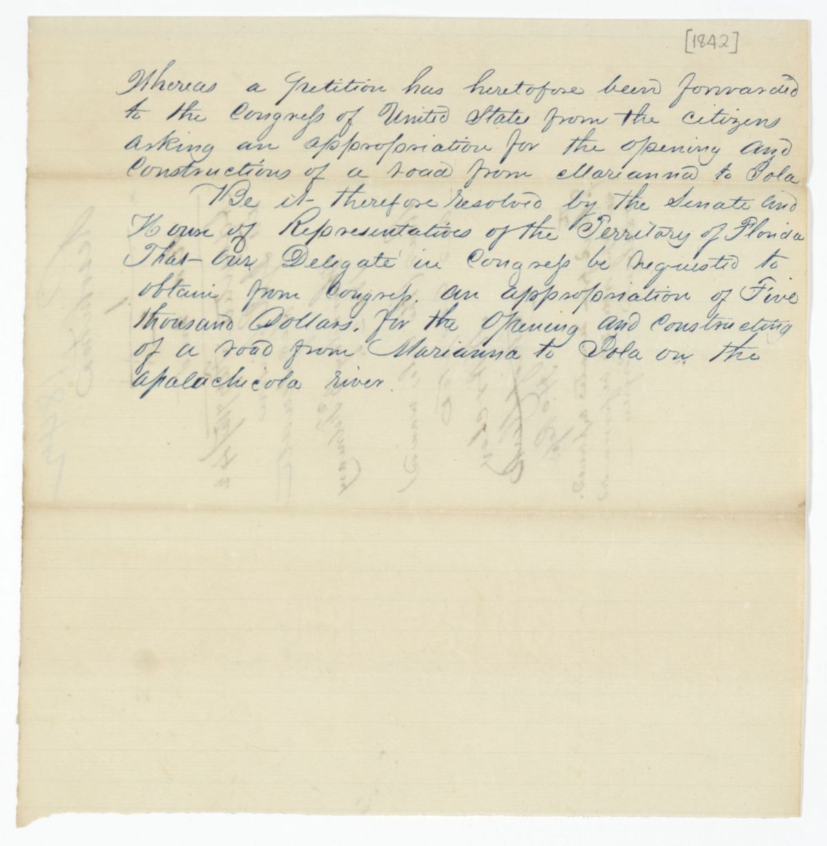 Resolution Instructing the Florida Delegate in Congress to Request an Appropriation for the Construction of a Road, 1842