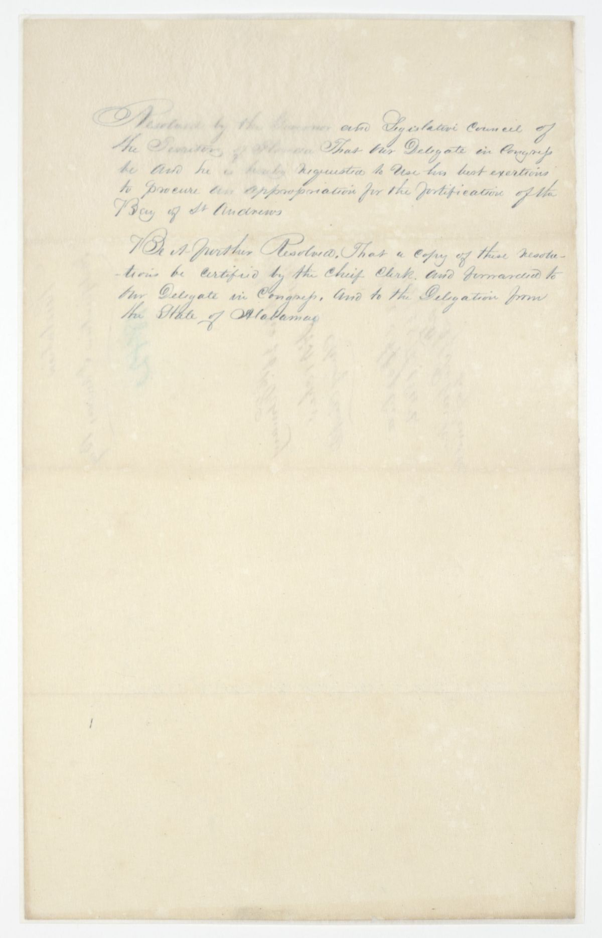 Resolution Instructing the Florida Delegate in Congress to Procure an Appropriation for the Fortification of Saint Andrews Bay, 1842