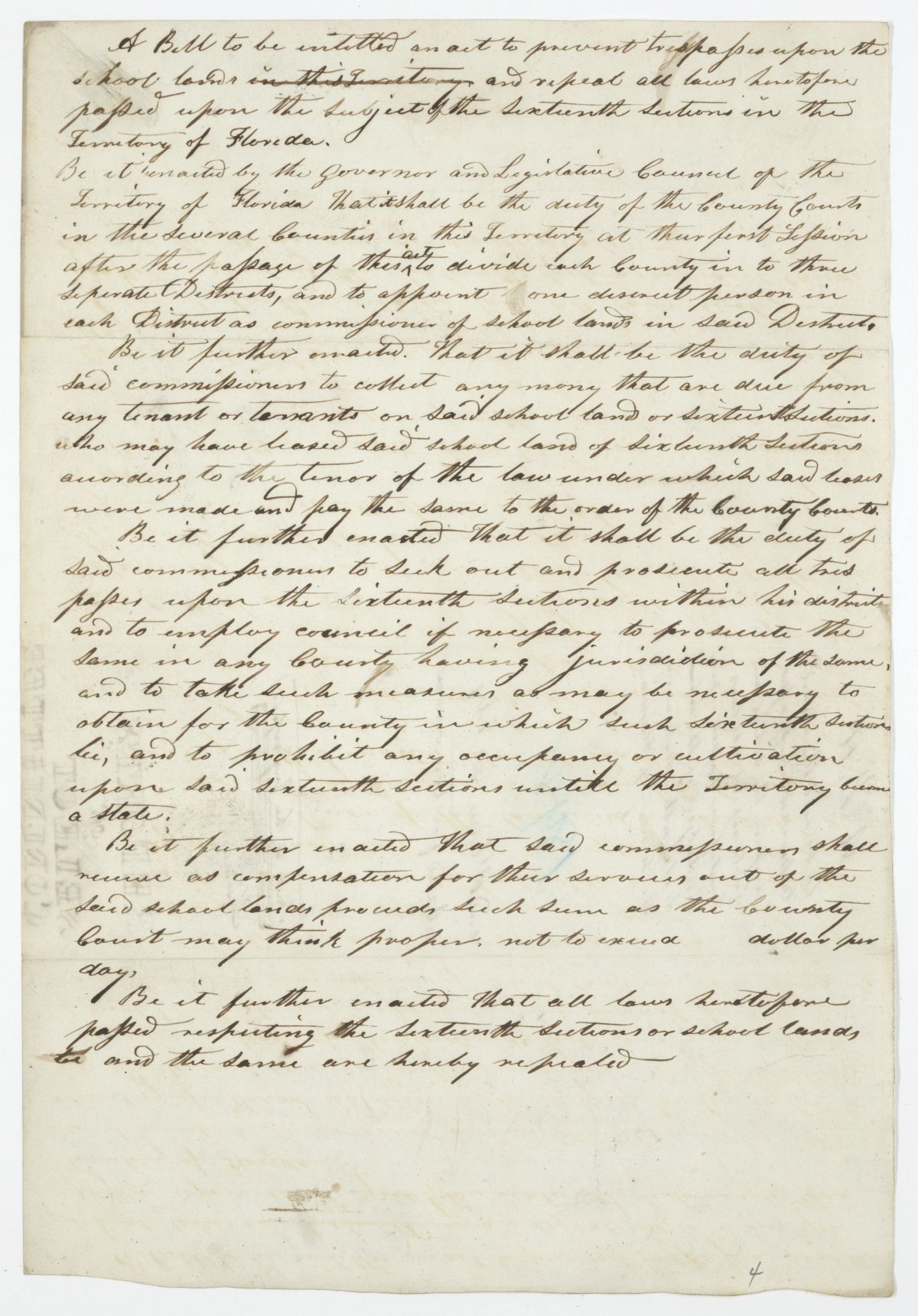 Draft of an Act to Prevent Trespasses on the School Lands and Repeal All Laws Passed upon the Subject, circa 1842