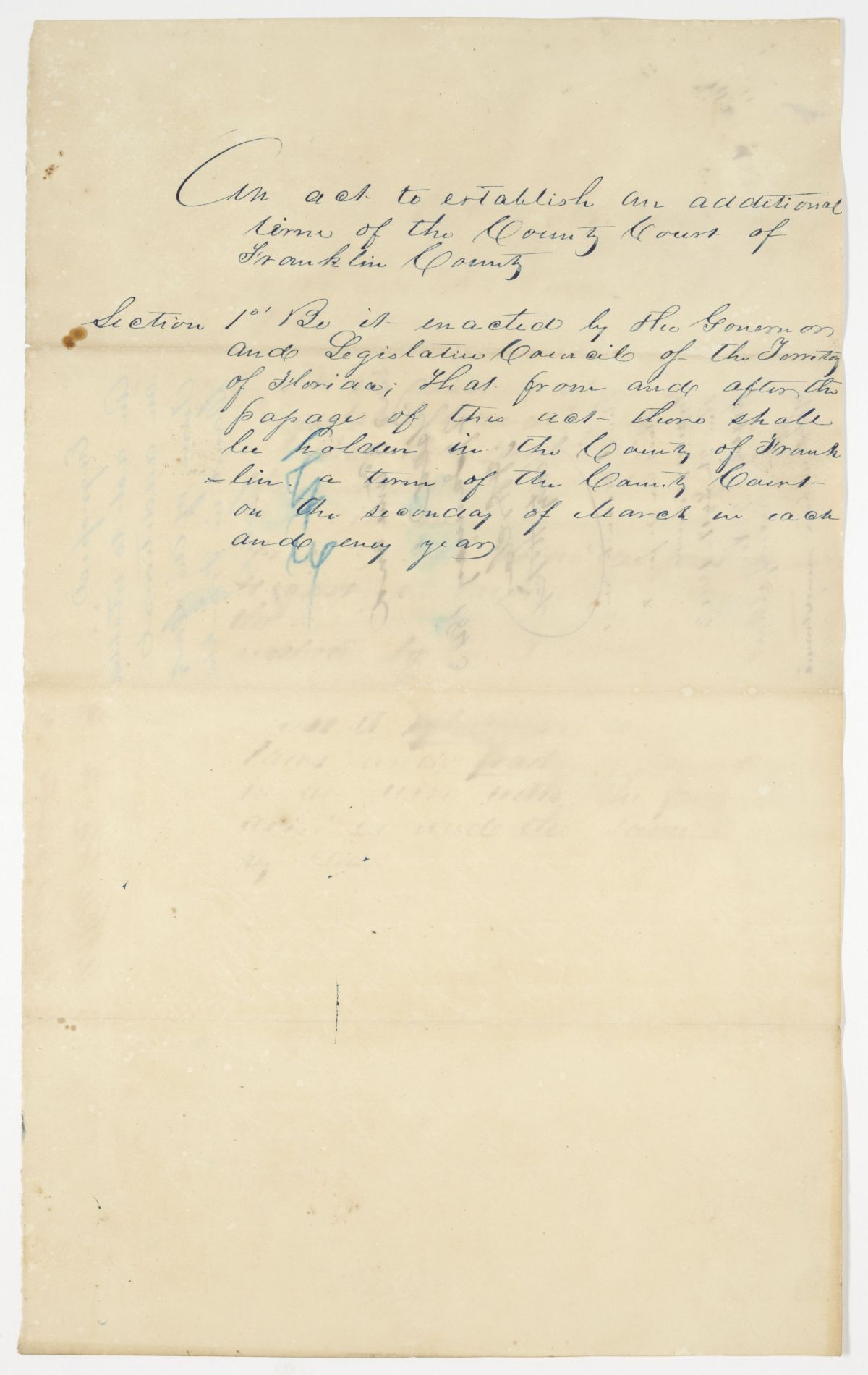 Draft of an Act to Establish an Additional Term of the County Court of Franklin County, 1843