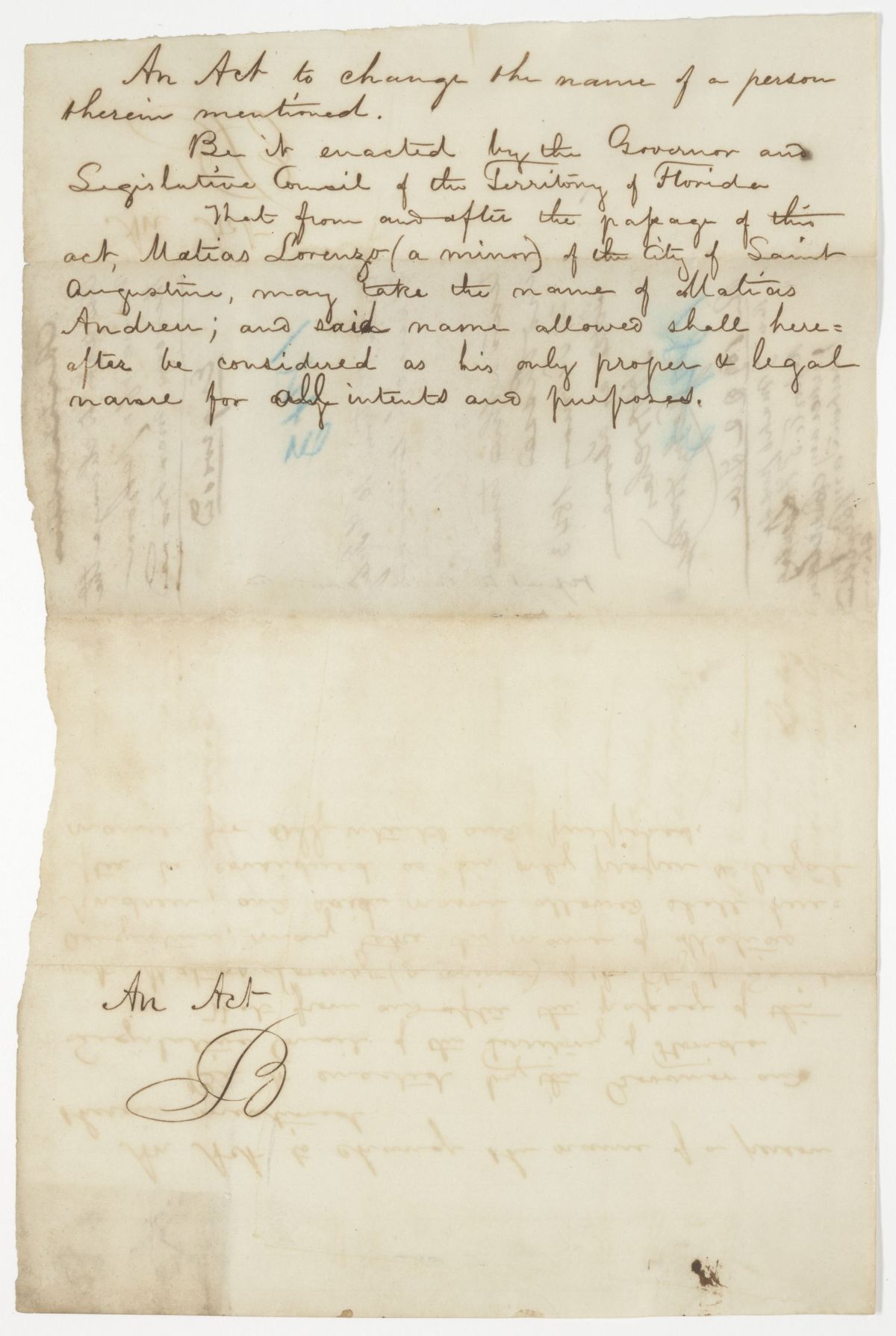 Draft of an Act to Change the Name of a Person Therein Mentioned, 1843