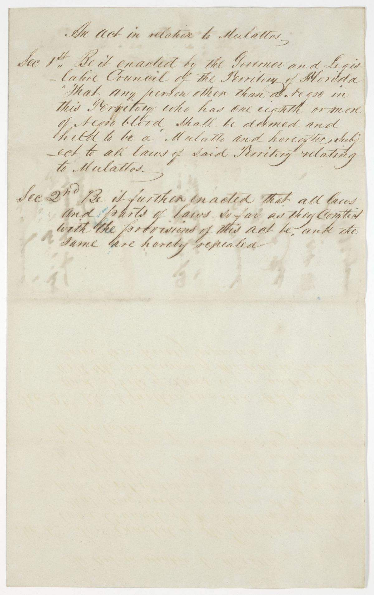 Draft of an Act in Relation to Persons of Color, 1843