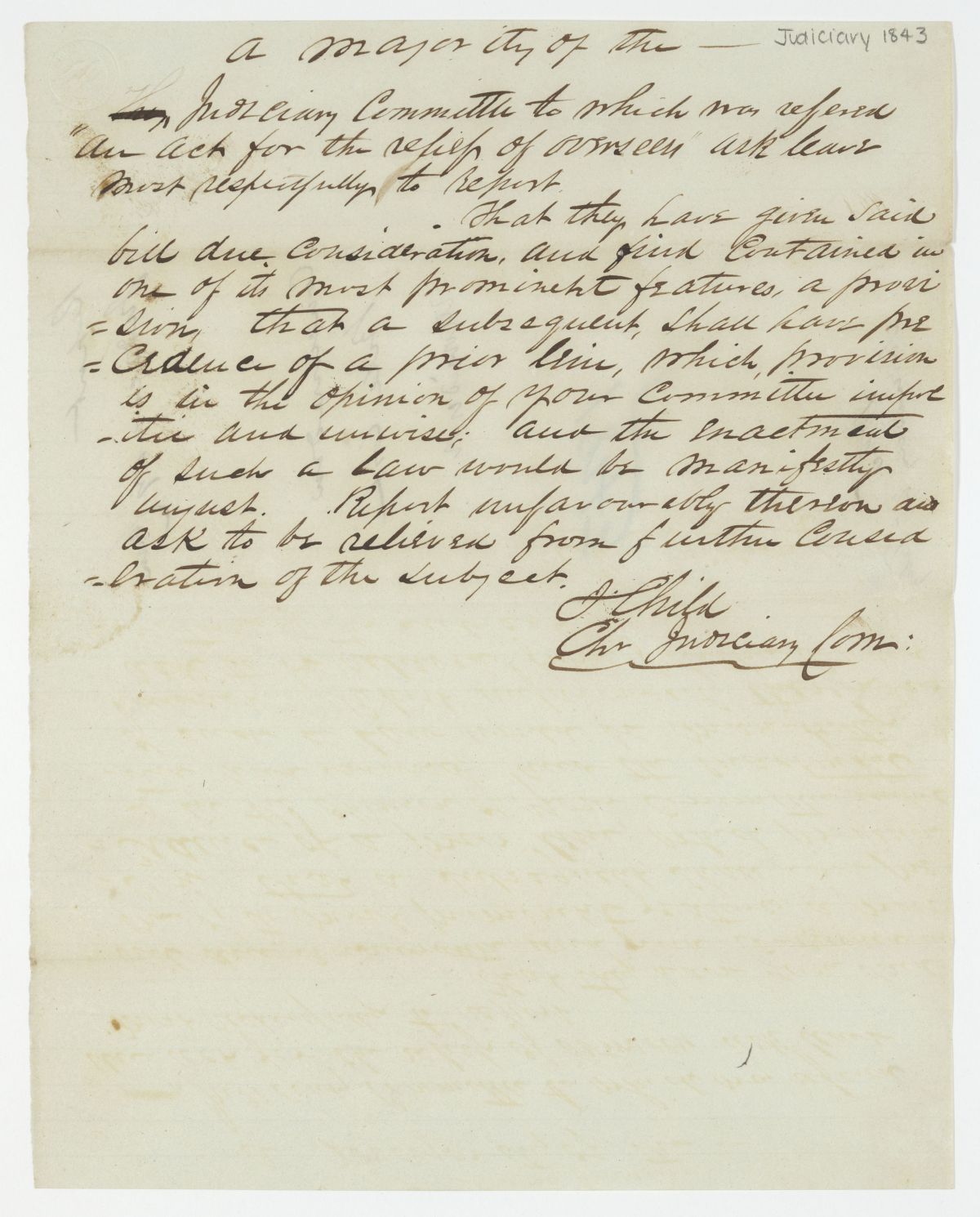 Report of the Judiciary Committee to Which Was Referred an Act for the Relief of Overseers, circa 1843