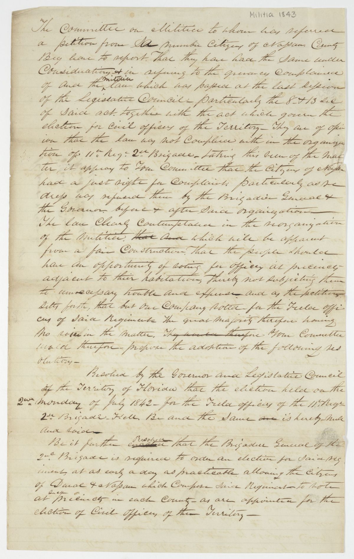 Report of the Committee on the Militia to Whom Was Referred a Petition of Citizens of Nassau County, circa 1843